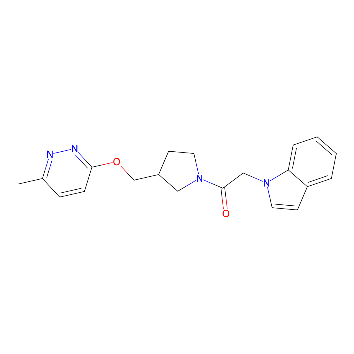 2-(1H-indol-1-yl)-1-(3-{[(6-methylpyridazin-3-yl)oxy]methyl}pyrrolidin-1-yl)ethan-1-one molecular structure, CAS 2548975-18-2
