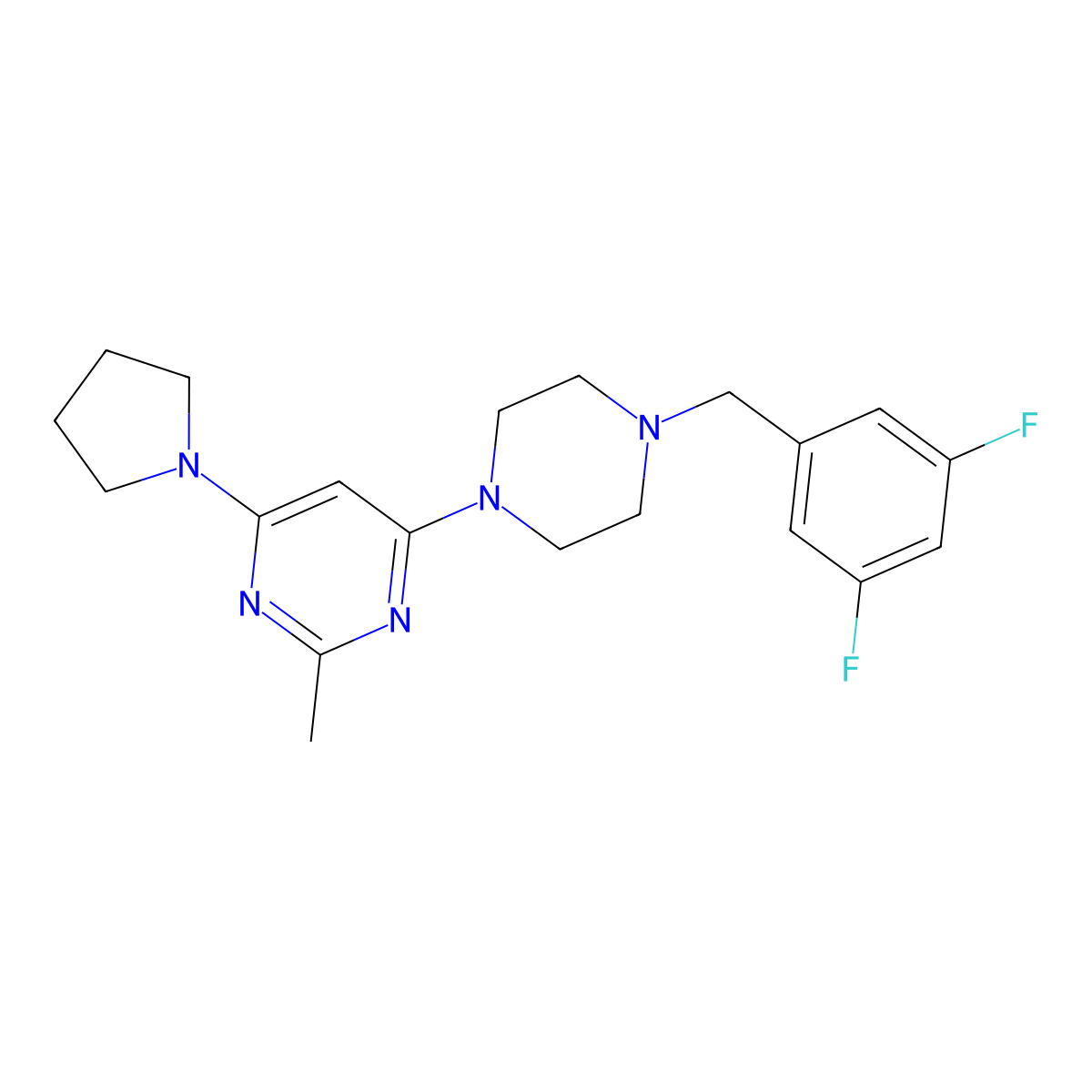 4-{4-[(3,5-Difluorophenyl)methyl]piperazin-1-yl}-2-methyl-6-(pyrrolidin-1-yl)pyrimidine molecular structure, CAS 2548975-19-3
