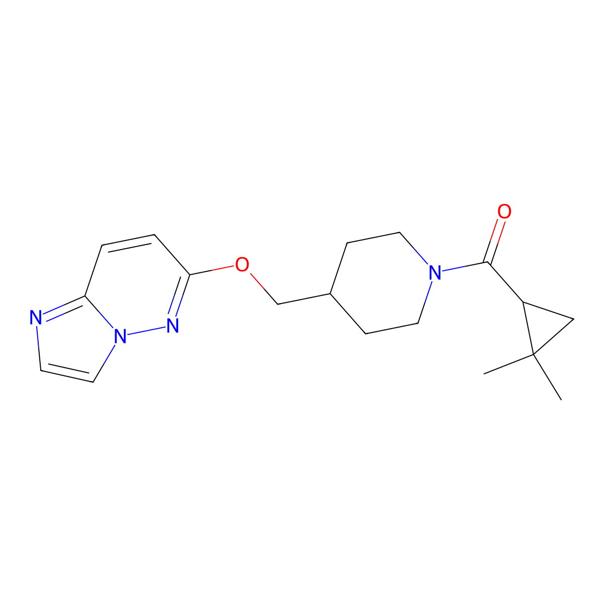 1-(2,2-Dimethylcyclopropanecarbonyl)-4-({imidazo[1,2-b]pyridazin-6-yloxy}methyl)piperidine molecular structure, CAS 2548975-27-3
