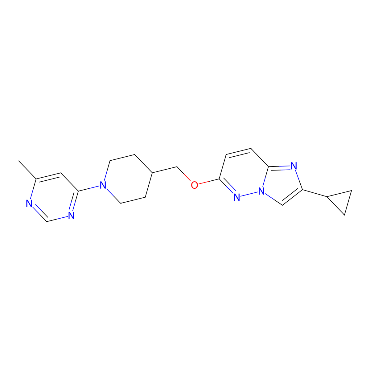 4-{4-[({2-Cyclopropylimidazo[1,2-b]pyridazin-6-yl}oxy)methyl]piperidin-1-yl}-6-methylpyrimidine molecular structure, CAS 2548975-29-5