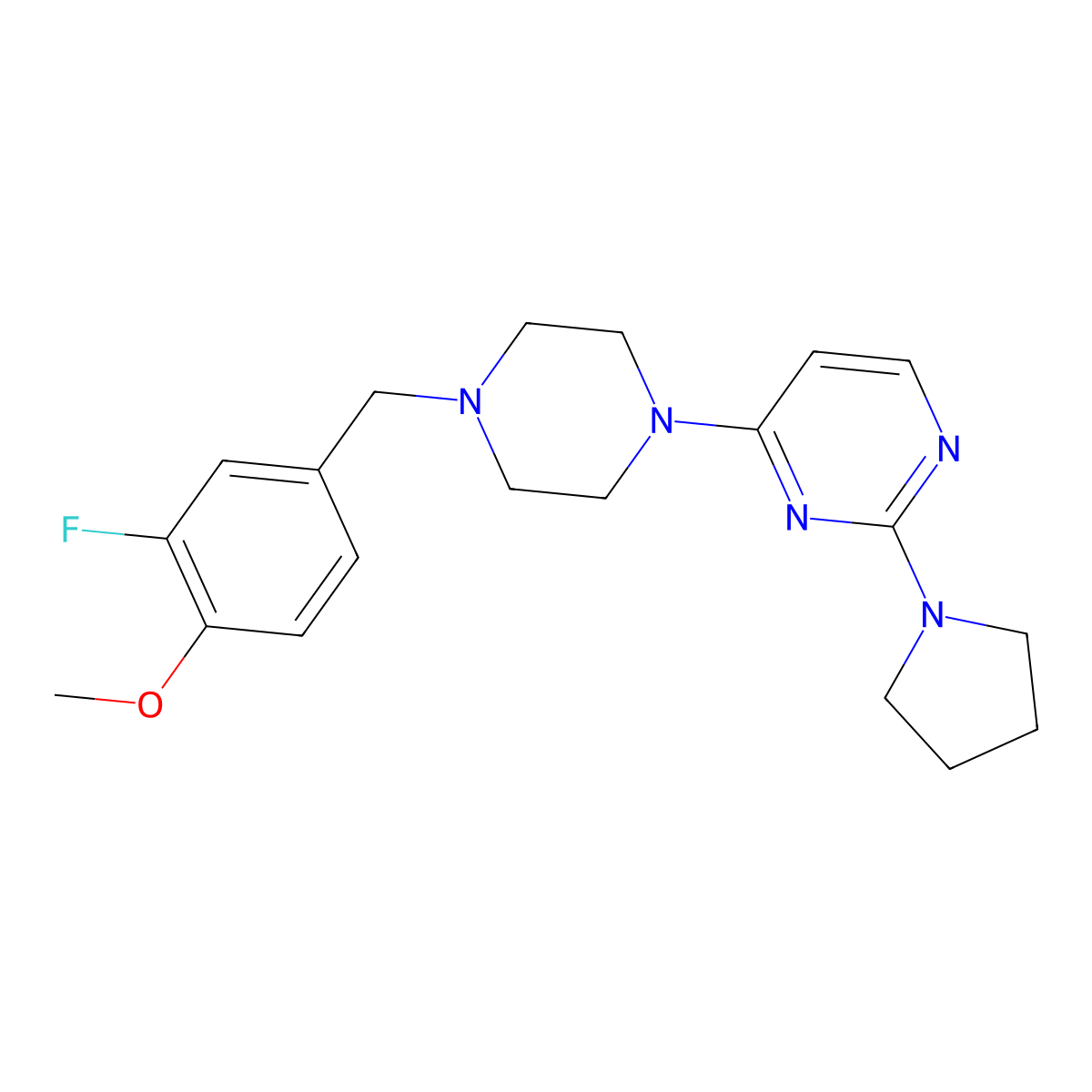 4-{4-[(3-Fluoro-4-methoxyphenyl)methyl]piperazin-1-yl}-2-(pyrrolidin-1-yl)pyrimidine molecular structure, CAS 2548975-31-9