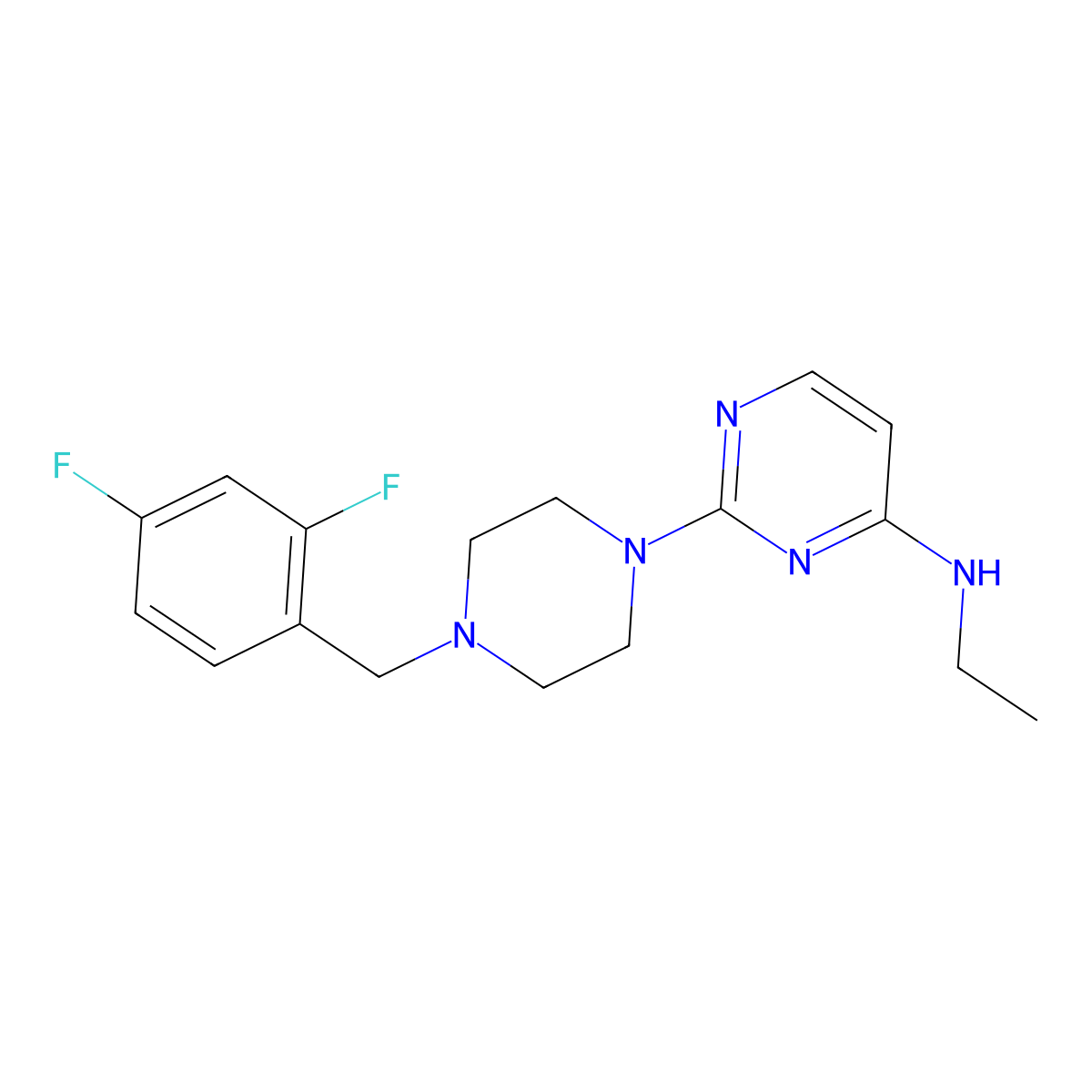 2-{4-[(2,4-difluorophenyl)methyl]piperazin-1-yl}-N-ethylpyrimidin-4-amine molecular structure, CAS 2548975-33-1