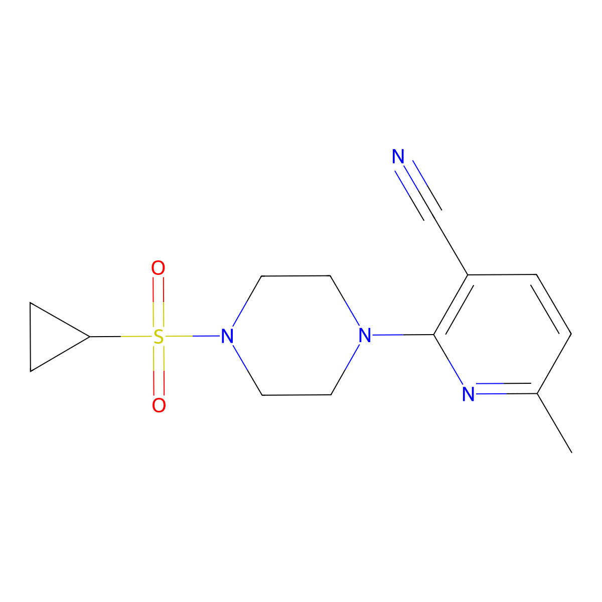 2-[4-(Cyclopropanesulfonyl)piperazin-1-yl]-6-methylpyridine-3-carbonitrile molecular structure, CAS 2548975-36-4