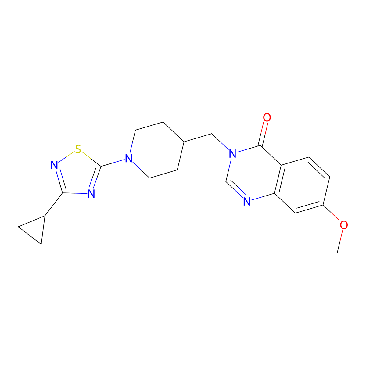 3-{[1-(3-Cyclopropyl-1,2,4-thiadiazol-5-yl)piperidin-4-yl]methyl}-7-methoxy-3,4-dihydroquinazolin-4-one molecular structure, CAS 2548975-39-7