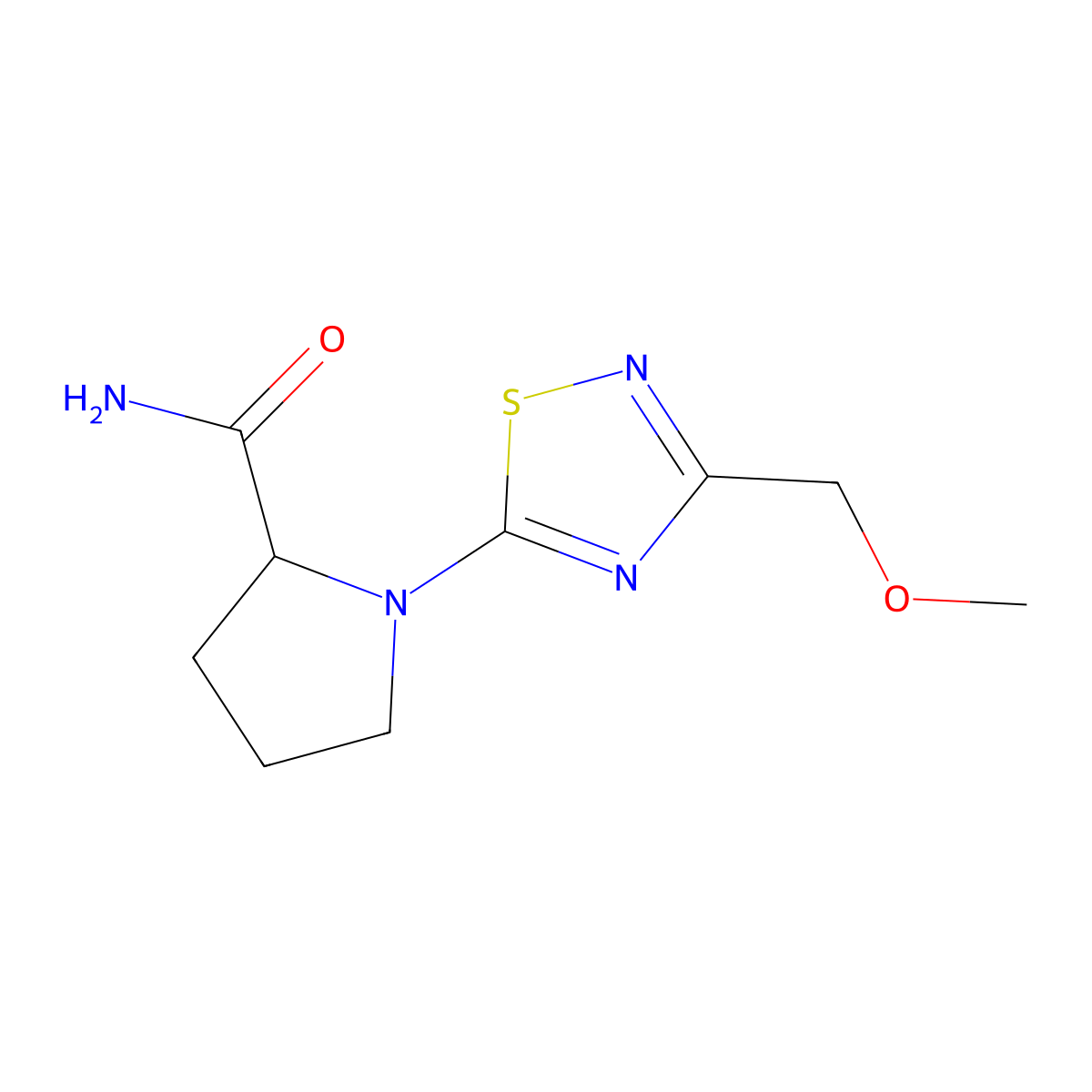 1-[3-(Methoxymethyl)-1,2,4-thiadiazol-5-yl]pyrrolidine-2-carboxamide molecular structure, CAS 2548975-42-2