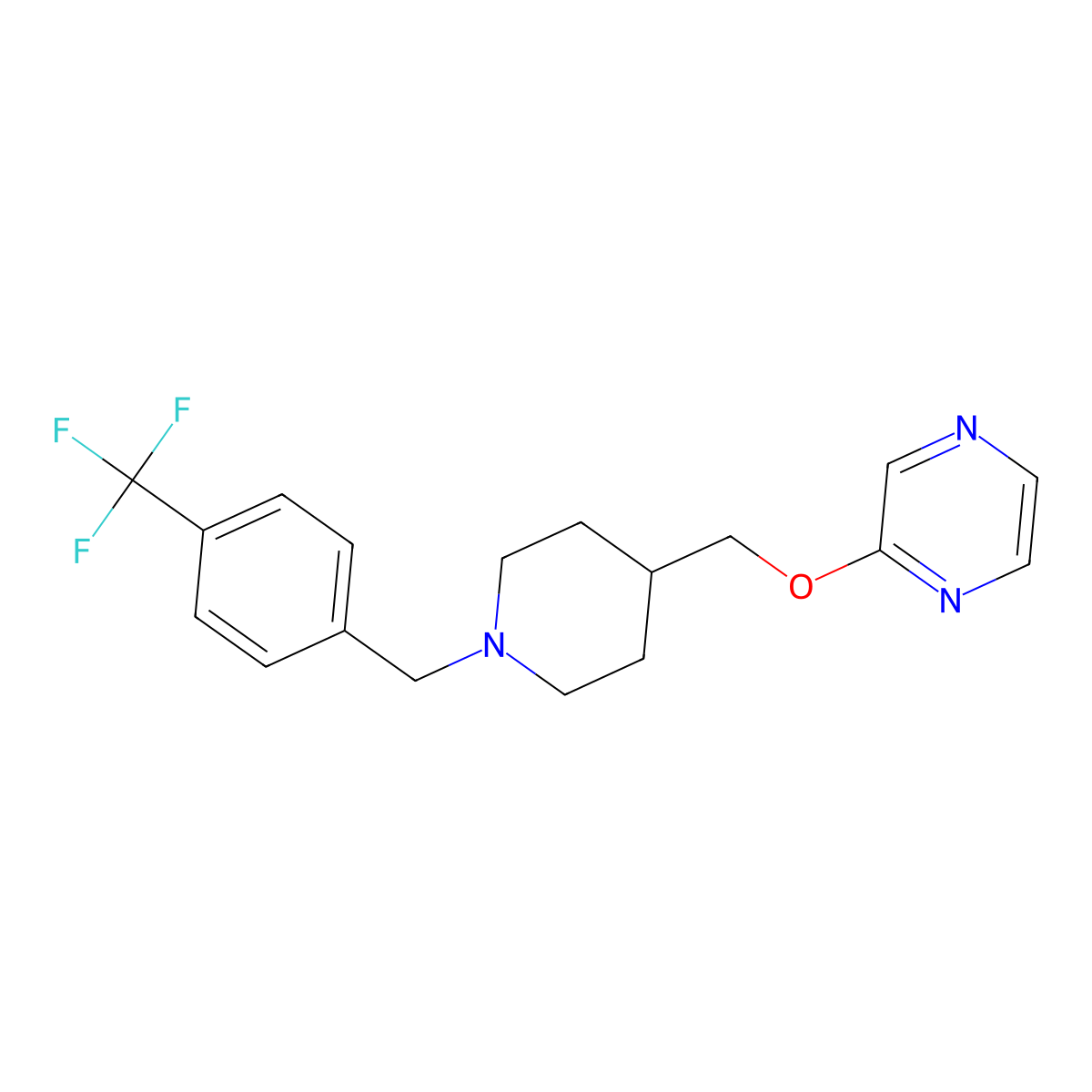 2-[(1-{[4-(Trifluoromethyl)phenyl]methyl}piperidin-4-yl)methoxy]pyrazine molecular structure, CAS 2548975-44-4