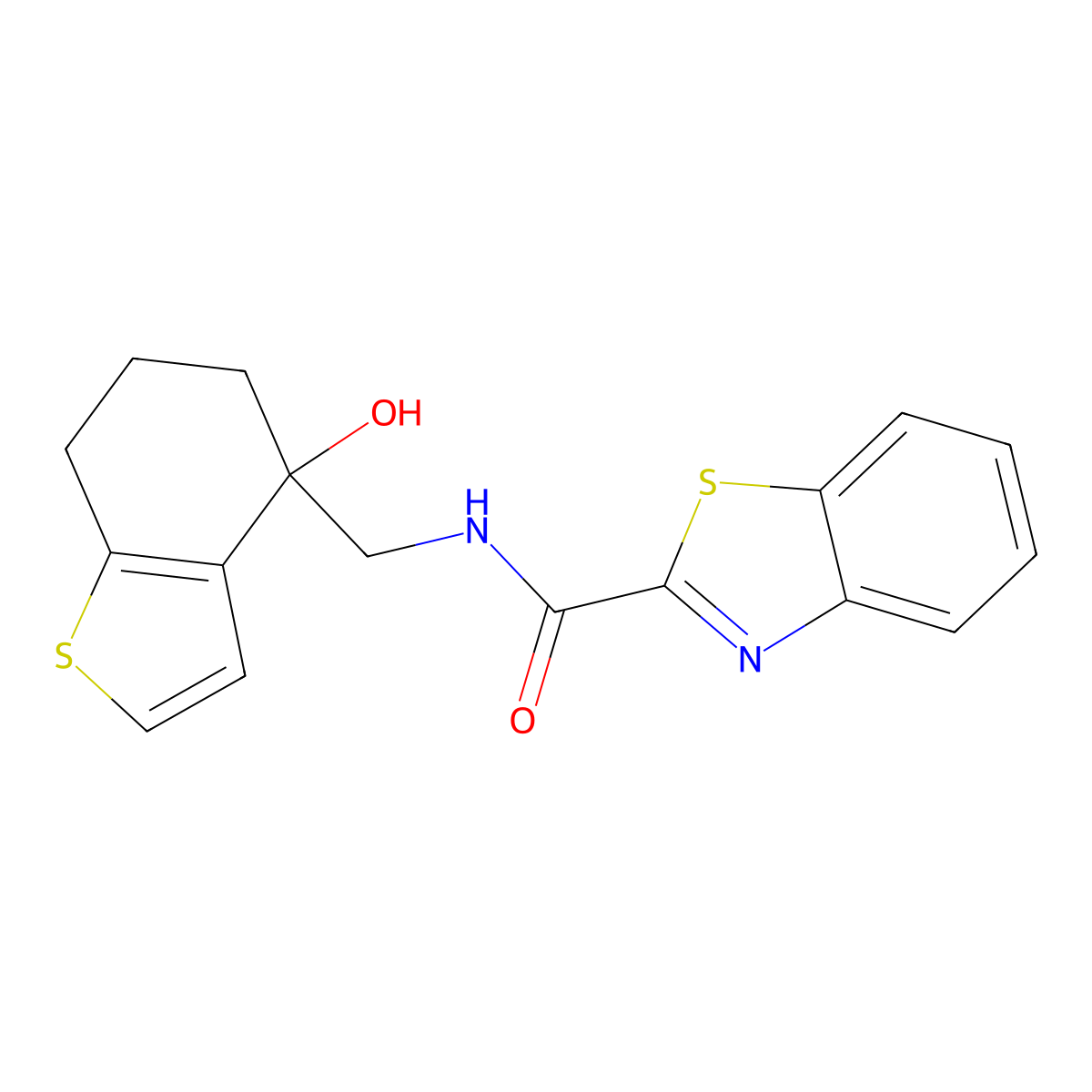 N-[(4-hydroxy-4,5,6,7-tetrahydro-1-benzothiophen-4-yl)methyl]-1,3-benzothiazole-2-carboxamide molecular structure, CAS 2548975-46-6