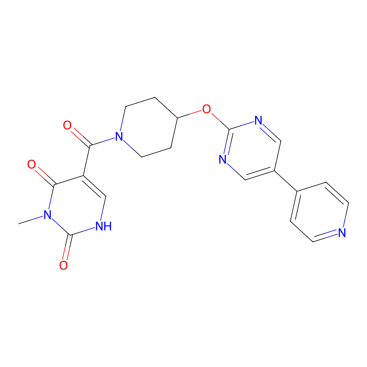 3-Methyl-5-(4-{[5-(pyridin-4-yl)pyrimidin-2-yl]oxy}piperidine-1-carbonyl)-1,2,3,4-tetrahydropyrimidine-2,4-dione molecular structure, CAS 2548975-47-7