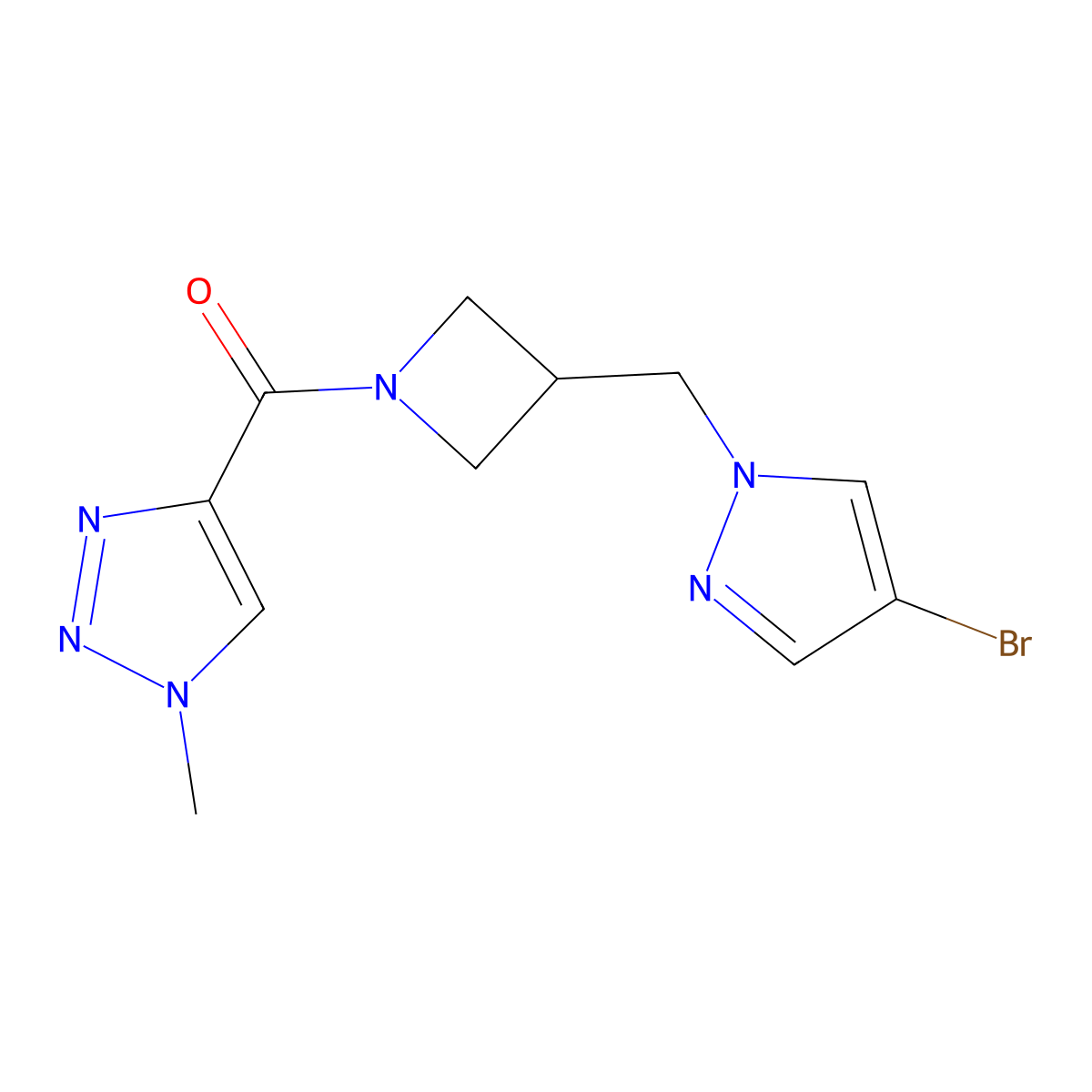 4-{3-[(4-bromo-1H-pyrazol-1-yl)methyl]azetidine-1-carbonyl}-1-methyl-1H-1,2,3-triazole molecular structure, CAS 2548975-48-8