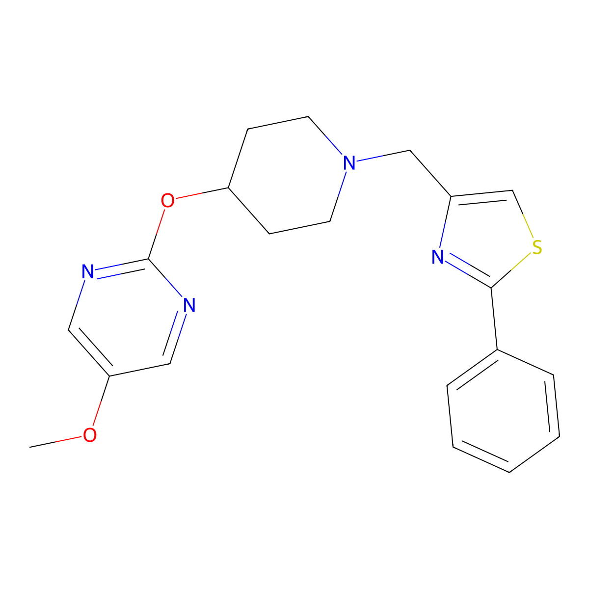 5-Methoxy-2-({1-[(2-phenyl-1,3-thiazol-4-yl)methyl]piperidin-4-yl}oxy)pyrimidine molecular structure, CAS 2548975-52-4