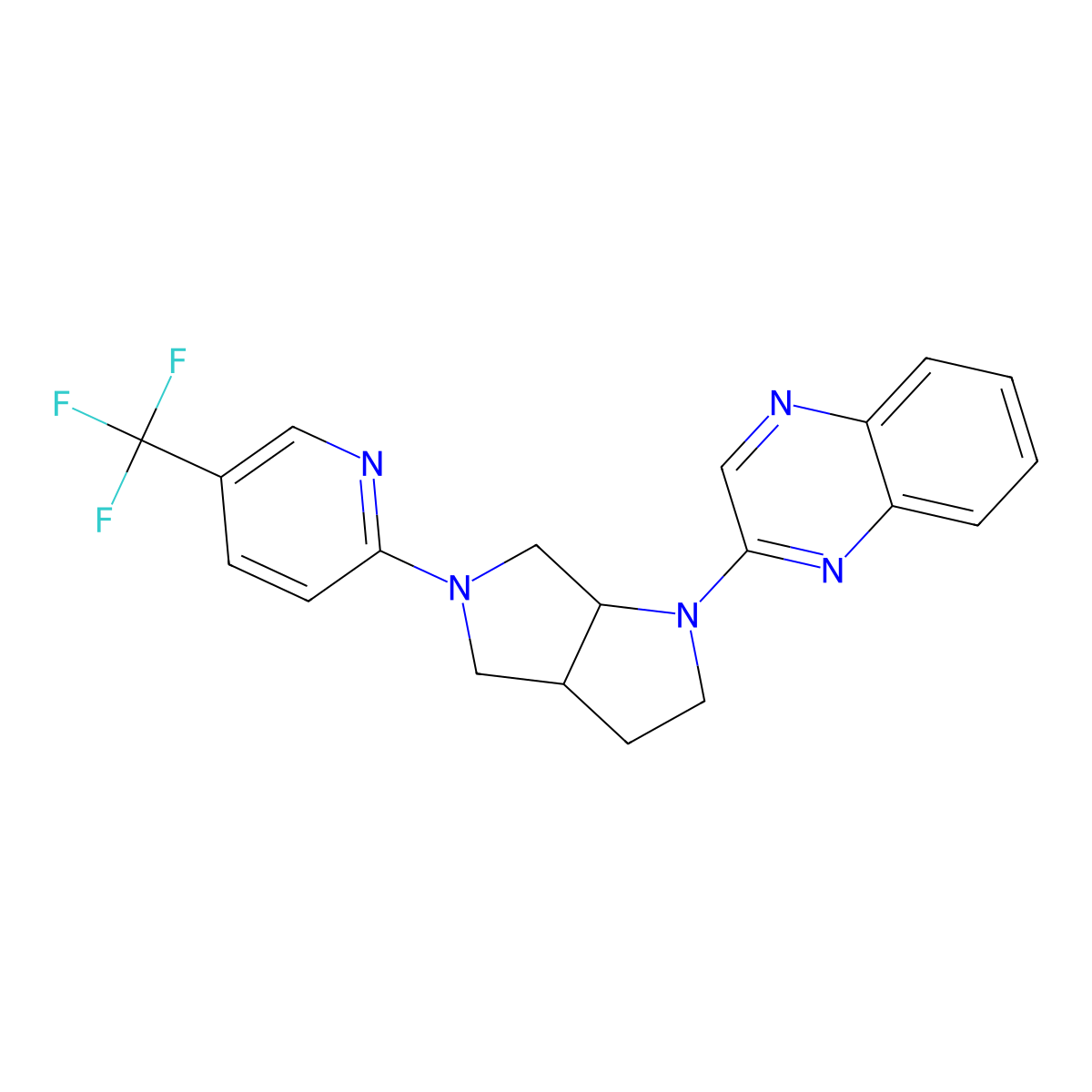 2-{5-[5-(Trifluoromethyl)pyridin-2-yl]-octahydropyrrolo[3,4-b]pyrrol-1-yl}quinoxaline molecular structure, CAS 2548975-55-7