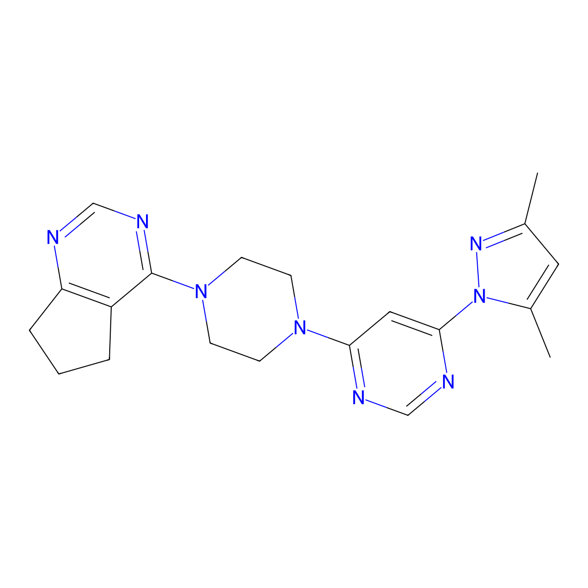 4-(4-{5H,6H,7H-cyclopenta[d]pyrimidin-4-yl}piperazin-1-yl)-6-(3,5-dimethyl-1H-pyrazol-1-yl)pyrimidine molecular structure, CAS 2548975-65-9