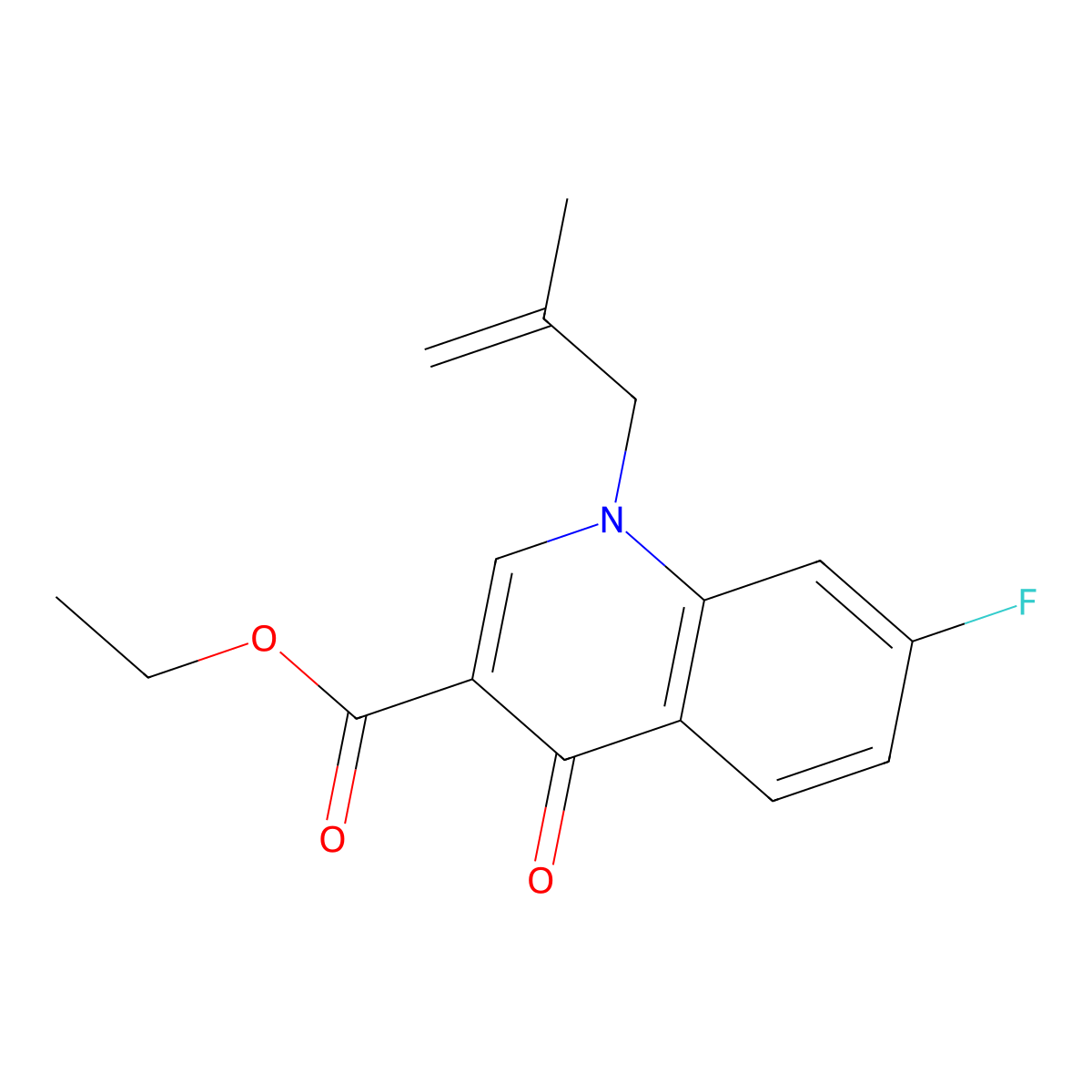 Ethyl 7-fluoro-1-(2-methylprop-2-enyl)-4-oxoquinoline-3-carboxylate molecular structure, CAS 2548975-66-0