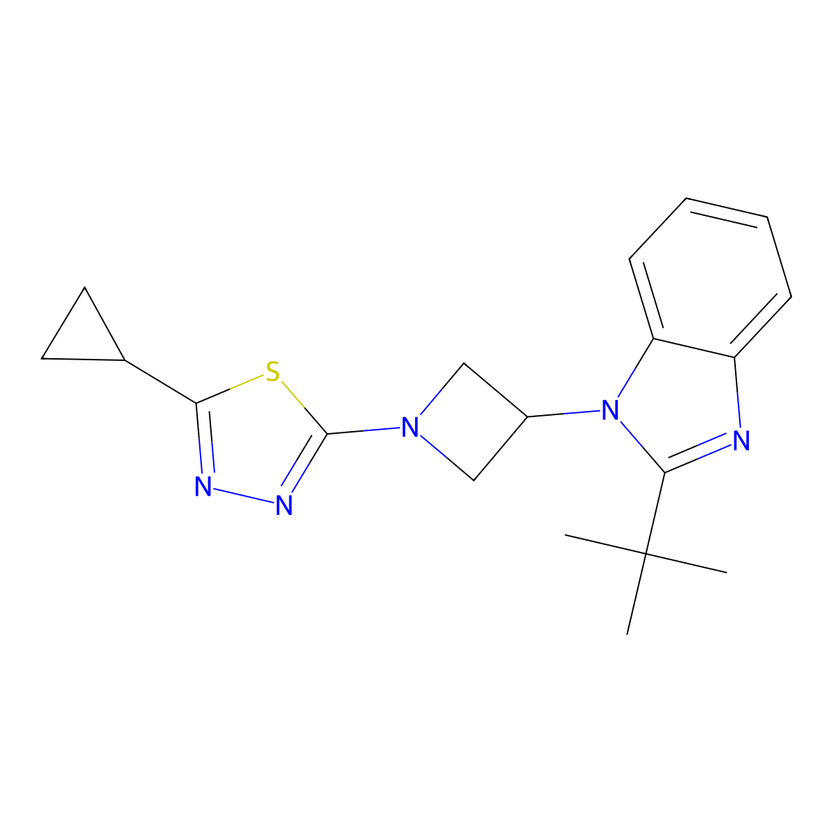 2-tert-butyl-1-[1-(5-cyclopropyl-1,3,4-thiadiazol-2-yl)azetidin-3-yl]-1H-1,3-benzodiazole molecular structure, CAS 2548975-71-7