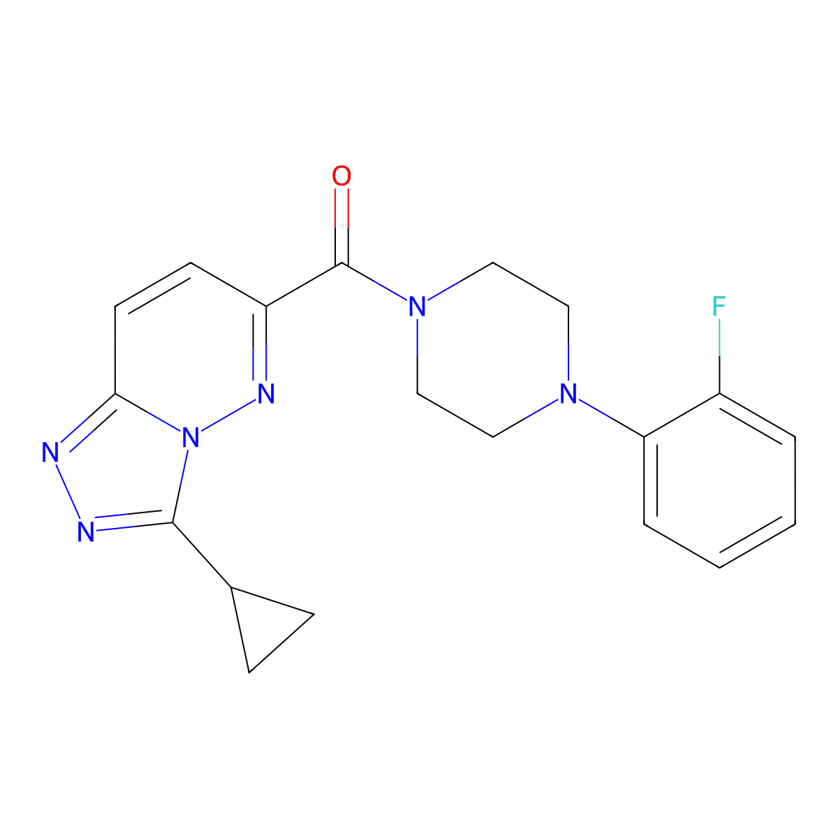 1-{3-Cyclopropyl-[1,2,4]triazolo[4,3-b]pyridazine-6-carbonyl}-4-(2-fluorophenyl)piperazine molecular structure, CAS 2548975-72-8