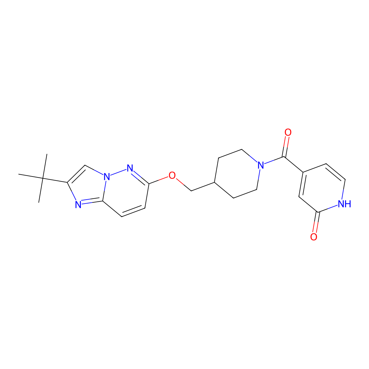 4-{4-[({2-Tert-butylimidazo[1,2-b]pyridazin-6-yl}oxy)methyl]piperidine-1-carbonyl}-1,2-dihydropyridin-2-one molecular structure, CAS 2548975-74-0