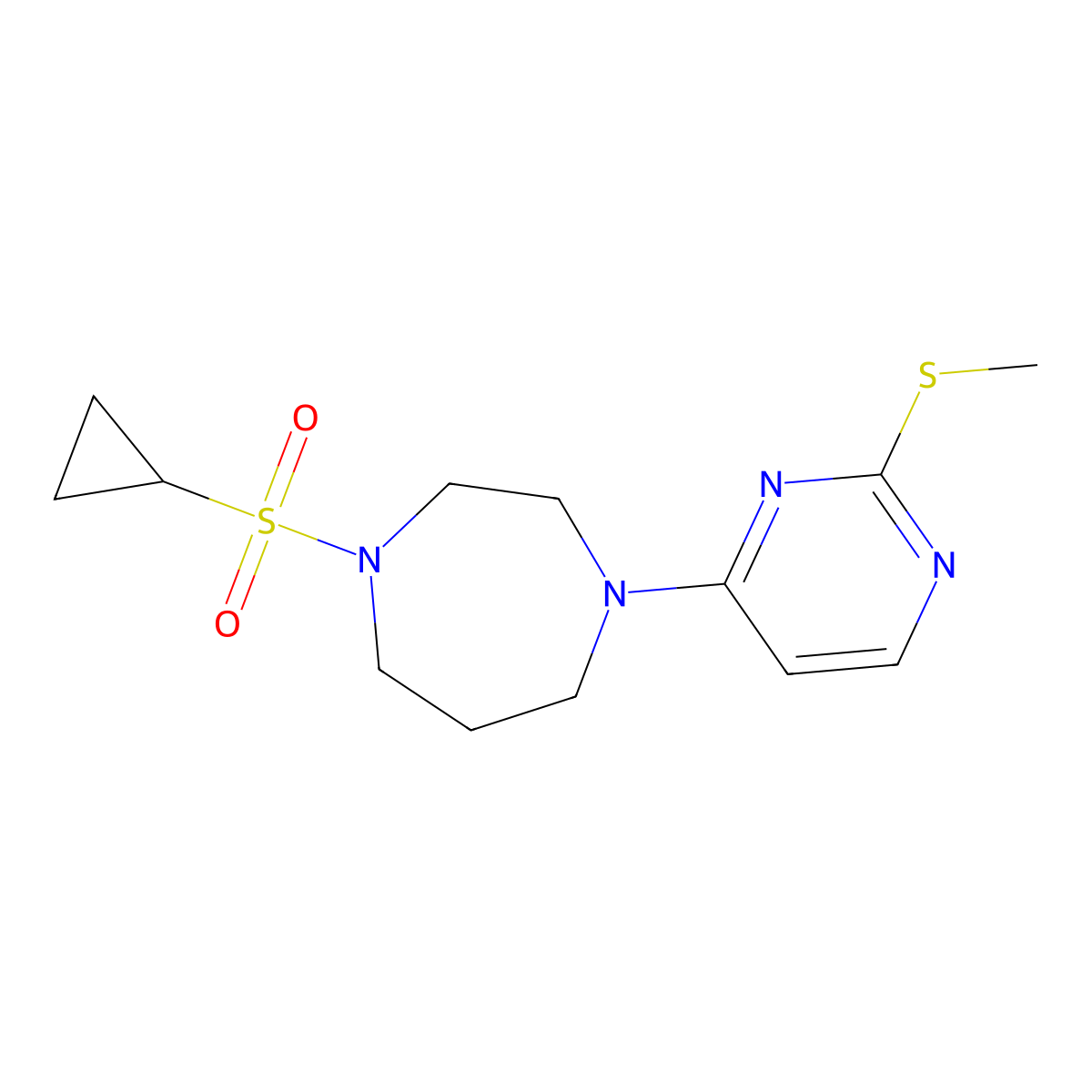 1-(Cyclopropanesulfonyl)-4-[2-(methylsulfanyl)pyrimidin-4-yl]-1,4-diazepane molecular structure, CAS 2548975-77-3