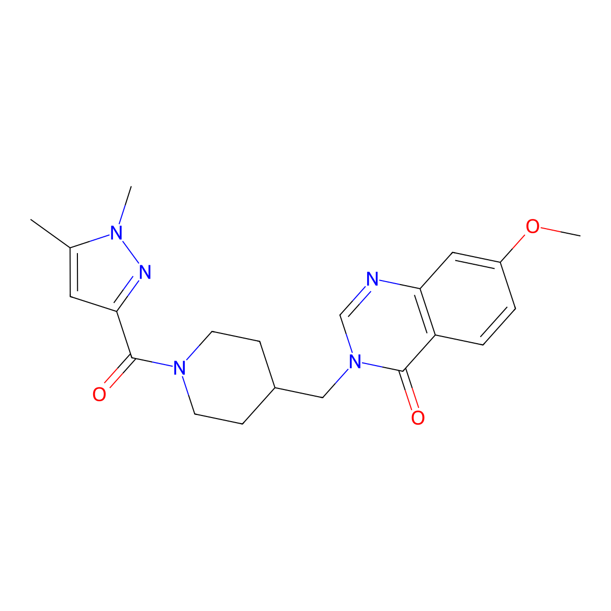 3-{[1-(1,5-dimethyl-1H-pyrazole-3-carbonyl)piperidin-4-yl]methyl}-7-methoxy-3,4-dihydroquinazolin-4-one molecular structure, CAS 2548975-80-8