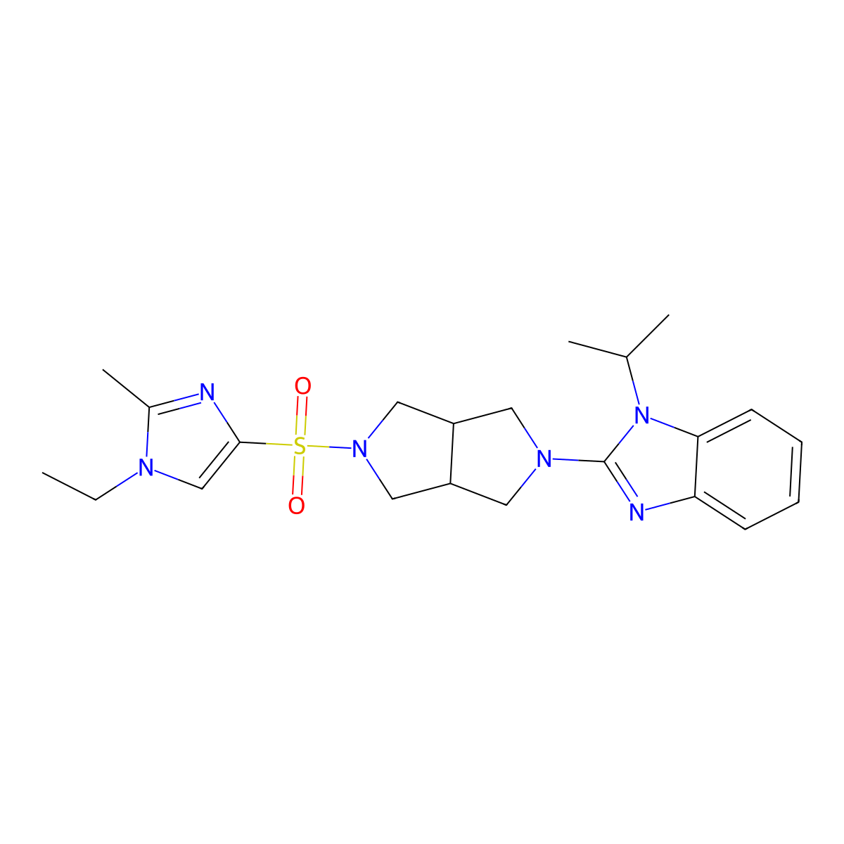 2-{5-[(1-ethyl-2-methyl-1H-imidazol-4-yl)sulfonyl]-octahydropyrrolo[3,4-c]pyrrol-2-yl}-1-(propan-2-yl)-1H-1,3-benzodiazole molecular structure, CAS 2548975-95-5