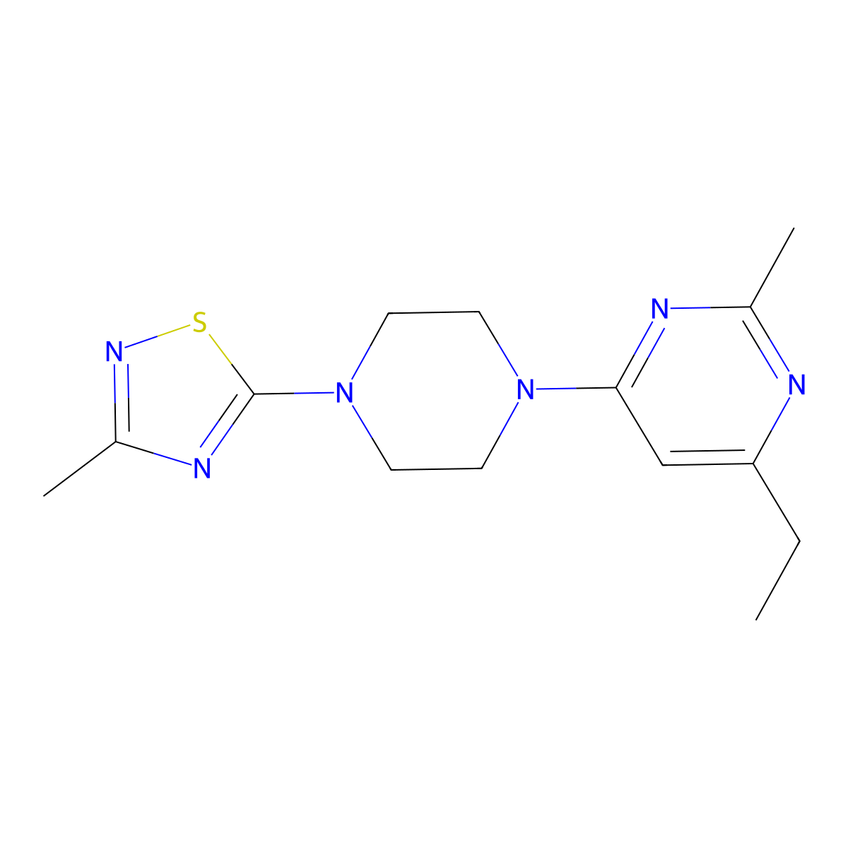 4-Ethyl-2-methyl-6-[4-(3-methyl-1,2,4-thiadiazol-5-yl)piperazin-1-yl]pyrimidine molecular structure, CAS 2548975-96-6