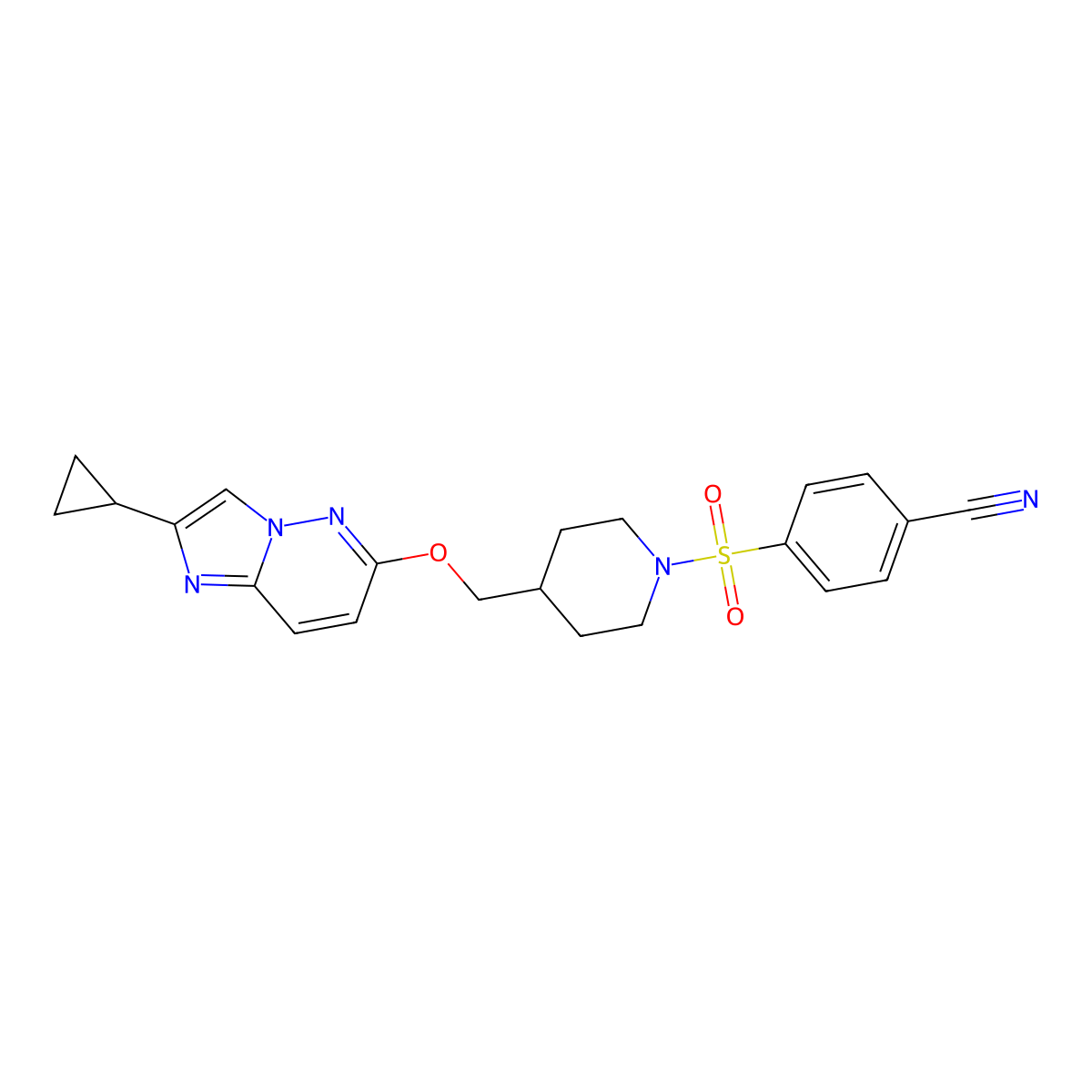 4-({4-[({2-Cyclopropylimidazo[1,2-b]pyridazin-6-yl}oxy)methyl]piperidin-1-yl}sulfonyl)benzonitrile molecular structure, CAS 2548976-09-4