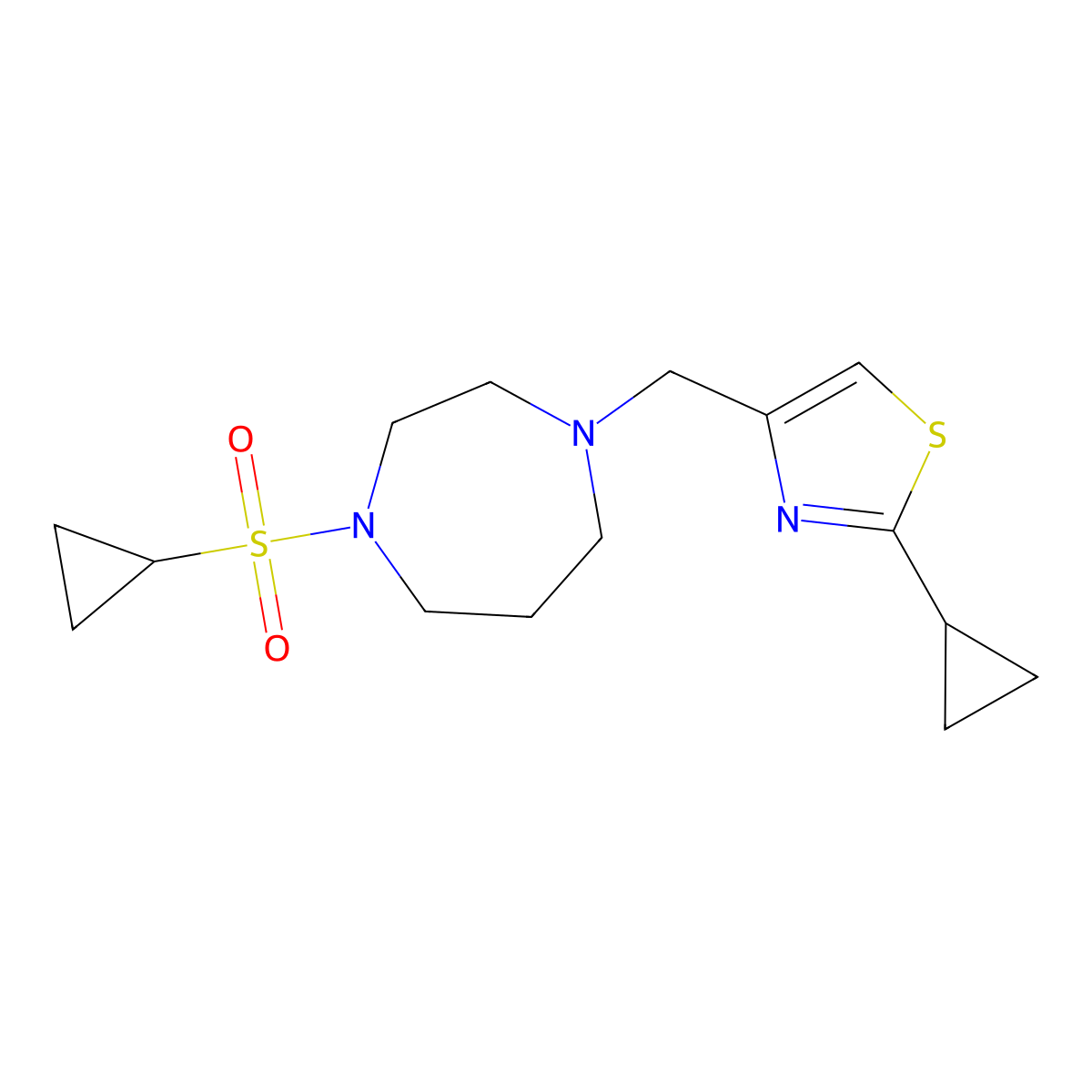 1-(Cyclopropanesulfonyl)-4-[(2-cyclopropyl-1,3-thiazol-4-yl)methyl]-1,4-diazepane molecular structure, CAS 2548976-11-8