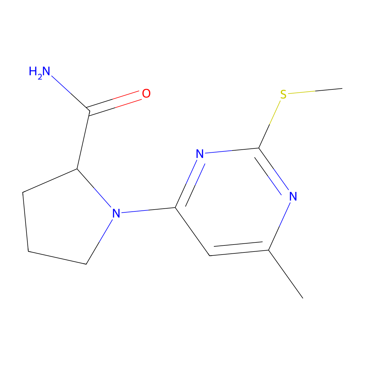1-[6-Methyl-2-(methylsulfanyl)pyrimidin-4-yl]pyrrolidine-2-carboxamide molecular structure, CAS 2548976-12-9