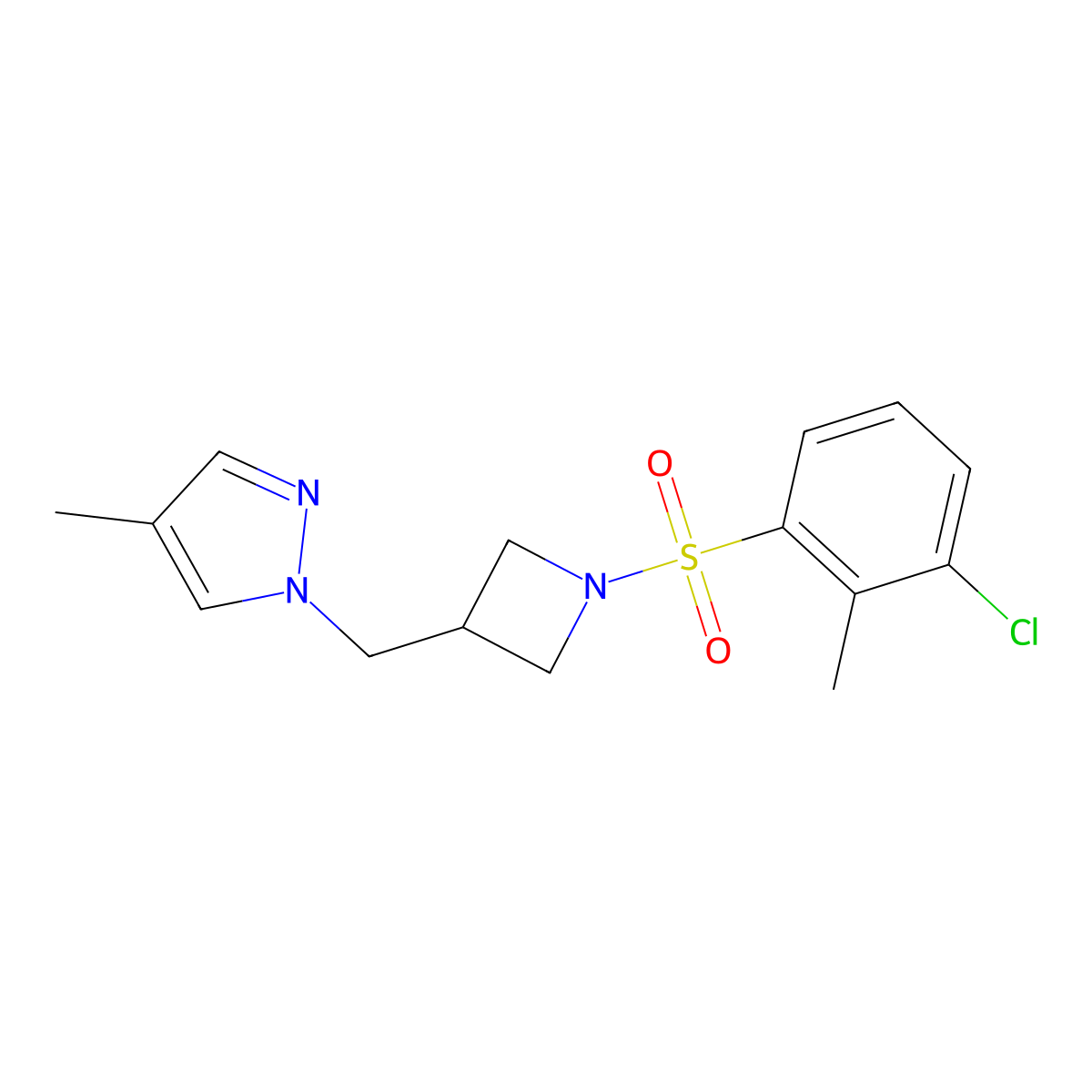 1-{[1-(3-chloro-2-methylbenzenesulfonyl)azetidin-3-yl]methyl}-4-methyl-1H-pyrazole molecular structure, CAS 2548976-14-1