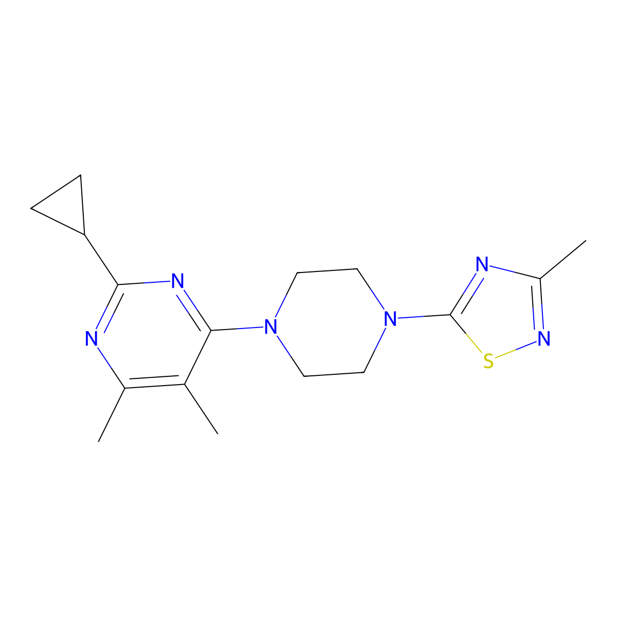 2-Cyclopropyl-4,5-dimethyl-6-[4-(3-methyl-1,2,4-thiadiazol-5-yl)piperazin-1-yl]pyrimidine molecular structure, CAS 2548976-15-2