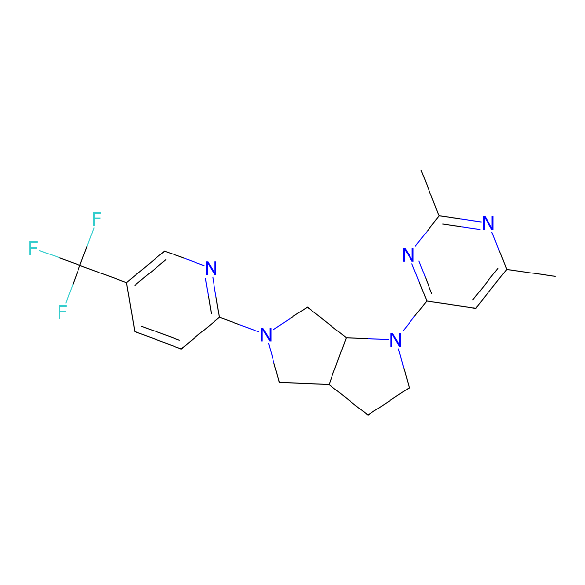 2,4-Dimethyl-6-{5-[5-(trifluoromethyl)pyridin-2-yl]-octahydropyrrolo[3,4-b]pyrrol-1-yl}pyrimidine molecular structure, CAS 2548976-24-3