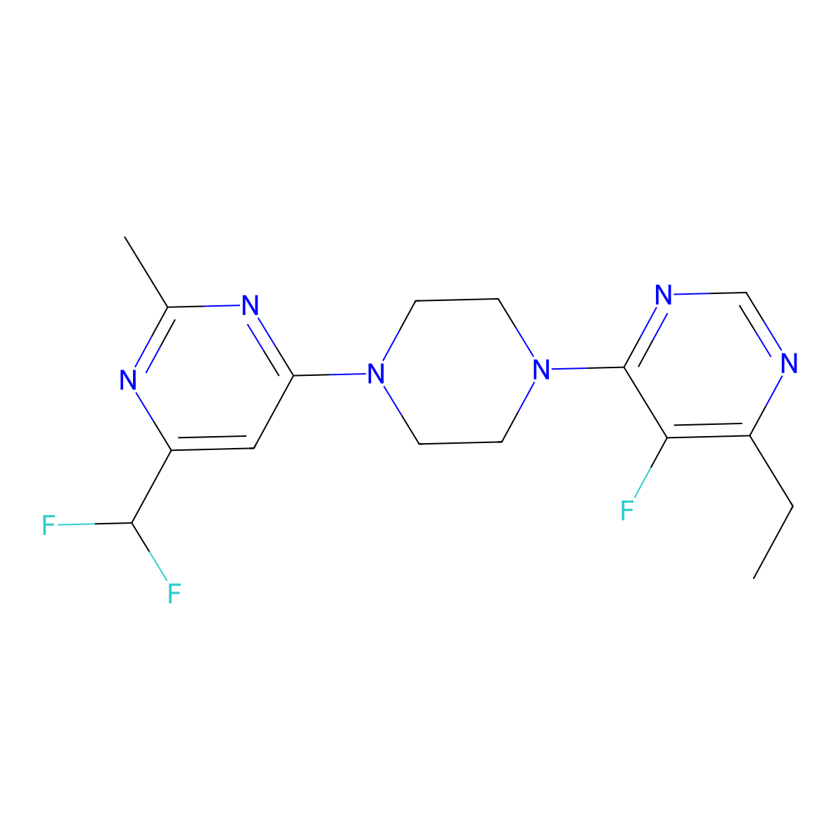 4-(Difluoromethyl)-6-[4-(6-ethyl-5-fluoropyrimidin-4-yl)piperazin-1-yl]-2-methylpyrimidine molecular structure, CAS 2548976-37-8