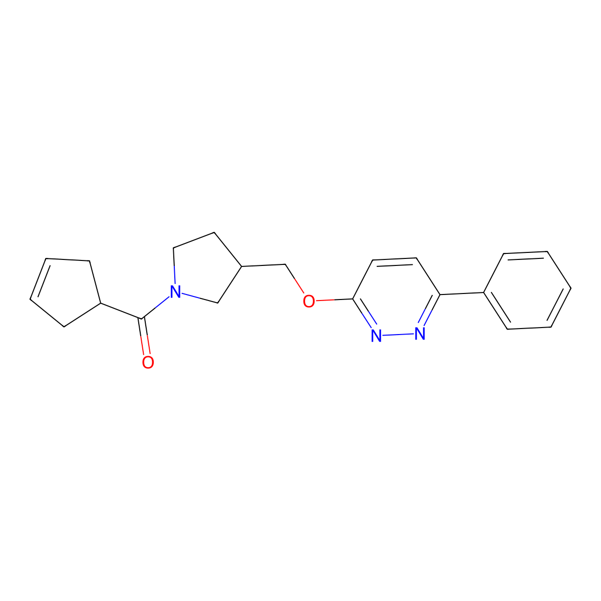 3-{[1-(Cyclopent-3-ene-1-carbonyl)pyrrolidin-3-yl]methoxy}-6-phenylpyridazine molecular structure, CAS 2548976-39-0