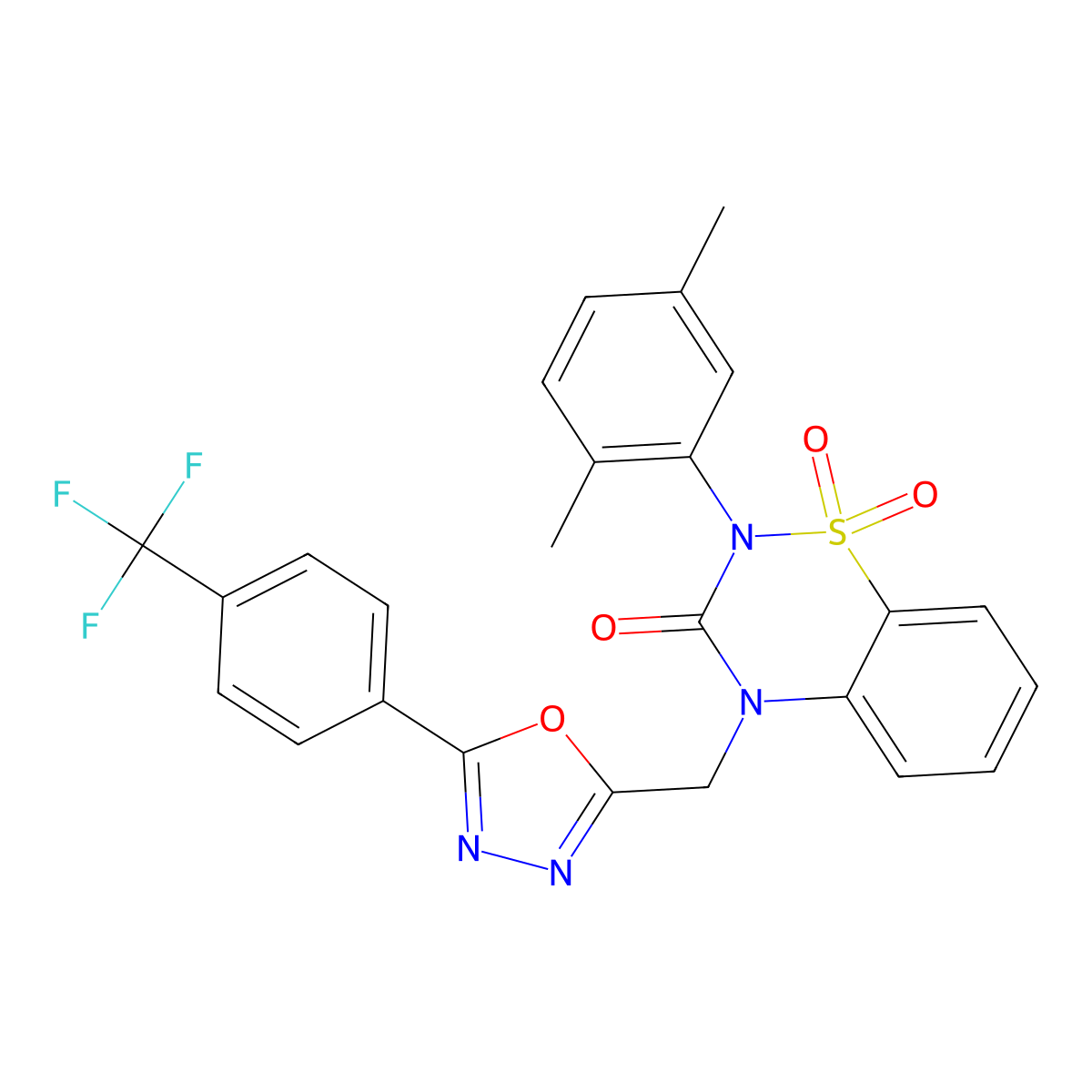 2-(2,5-dimethylphenyl)-4-({5-[4-(trifluoromethyl)phenyl]-1,3,4-oxadiazol-2-yl}methyl)-3,4-dihydro-2H-1lambda6,2,4-benzothiadiazine-1,1,3-trione molecular structure, CAS 2548976-42-5