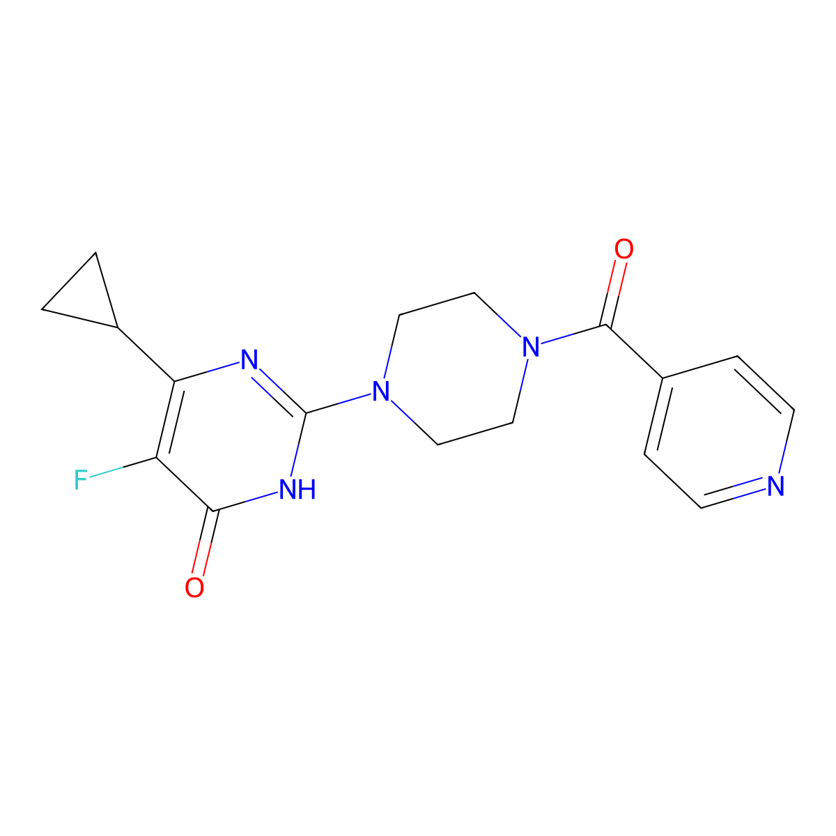 6-Cyclopropyl-5-fluoro-2-[4-(pyridine-4-carbonyl)piperazin-1-yl]-3,4-dihydropyrimidin-4-one molecular structure, CAS 2548976-43-6