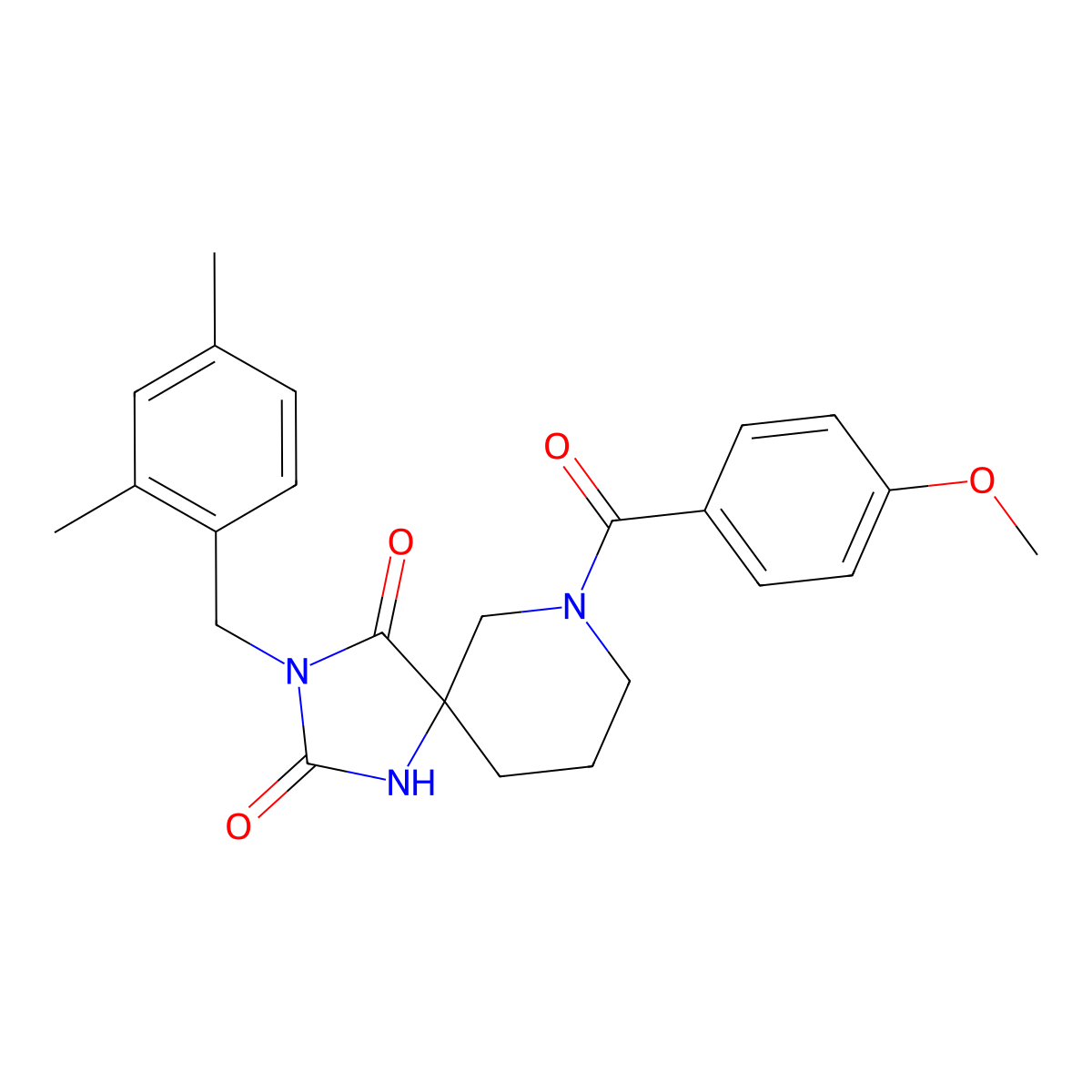 3-[(2,4-Dimethylphenyl)methyl]-7-(4-methoxybenzoyl)-1,3,7-triazaspiro[4.5]decane-2,4-dione molecular structure, CAS 2548976-45-8