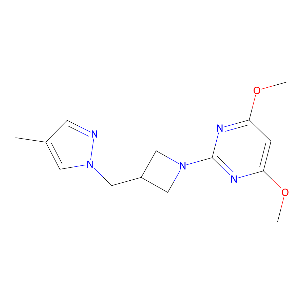 4,6-dimethoxy-2-{3-[(4-methyl-1H-pyrazol-1-yl)methyl]azetidin-1-yl}pyrimidine molecular structure, CAS 2548976-46-9