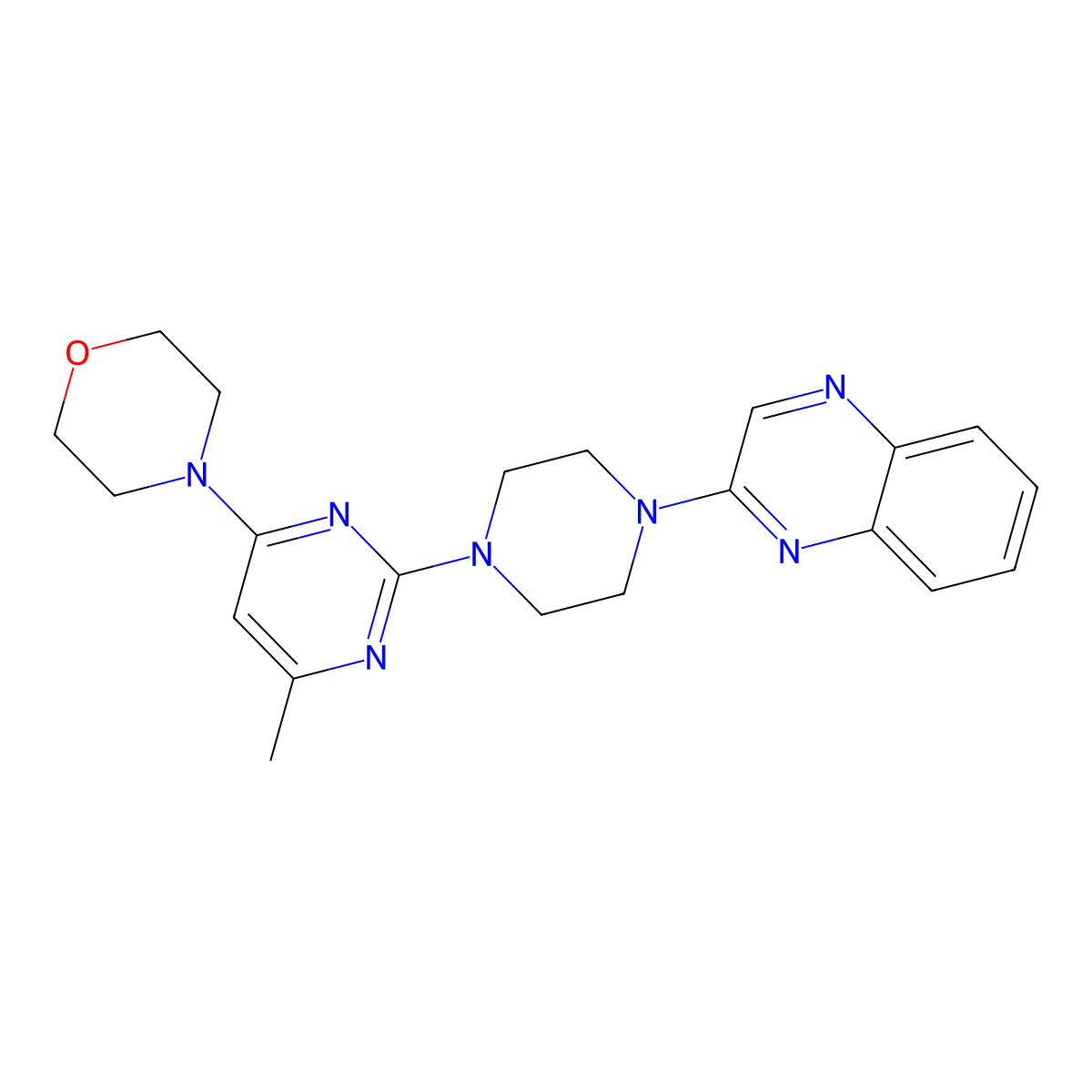 2-{4-[4-Methyl-6-(morpholin-4-yl)pyrimidin-2-yl]piperazin-1-yl}quinoxaline molecular structure, CAS 2548976-47-0