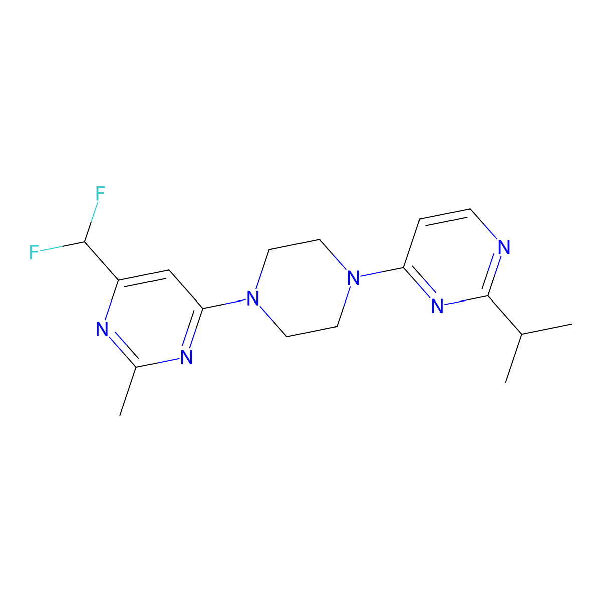 4-(Difluoromethyl)-2-methyl-6-{4-[2-(propan-2-yl)pyrimidin-4-yl]piperazin-1-yl}pyrimidine molecular structure, CAS 2548976-48-1