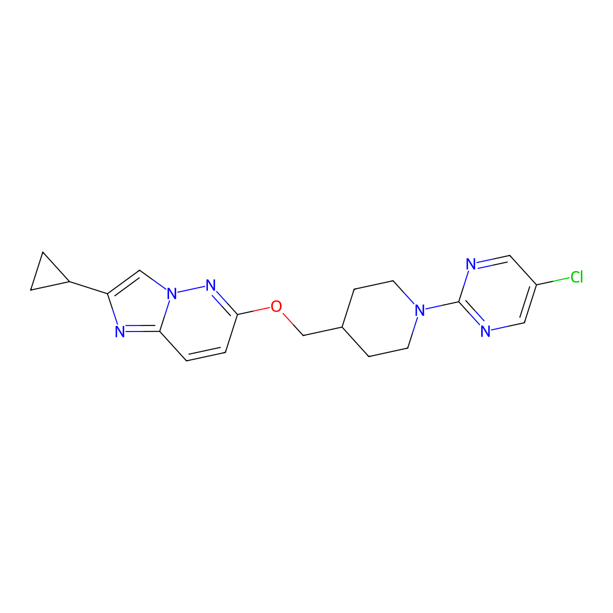 5-Chloro-2-{4-[({2-cyclopropylimidazo[1,2-b]pyridazin-6-yl}oxy)methyl]piperidin-1-yl}pyrimidine molecular structure, CAS 2548976-49-2
