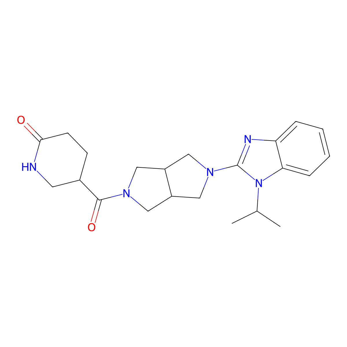 5-{5-[1-(propan-2-yl)-1H-1,3-benzodiazol-2-yl]-octahydropyrrolo[3,4-c]pyrrole-2-carbonyl}piperidin-2-one molecular structure, CAS 2548976-51-6