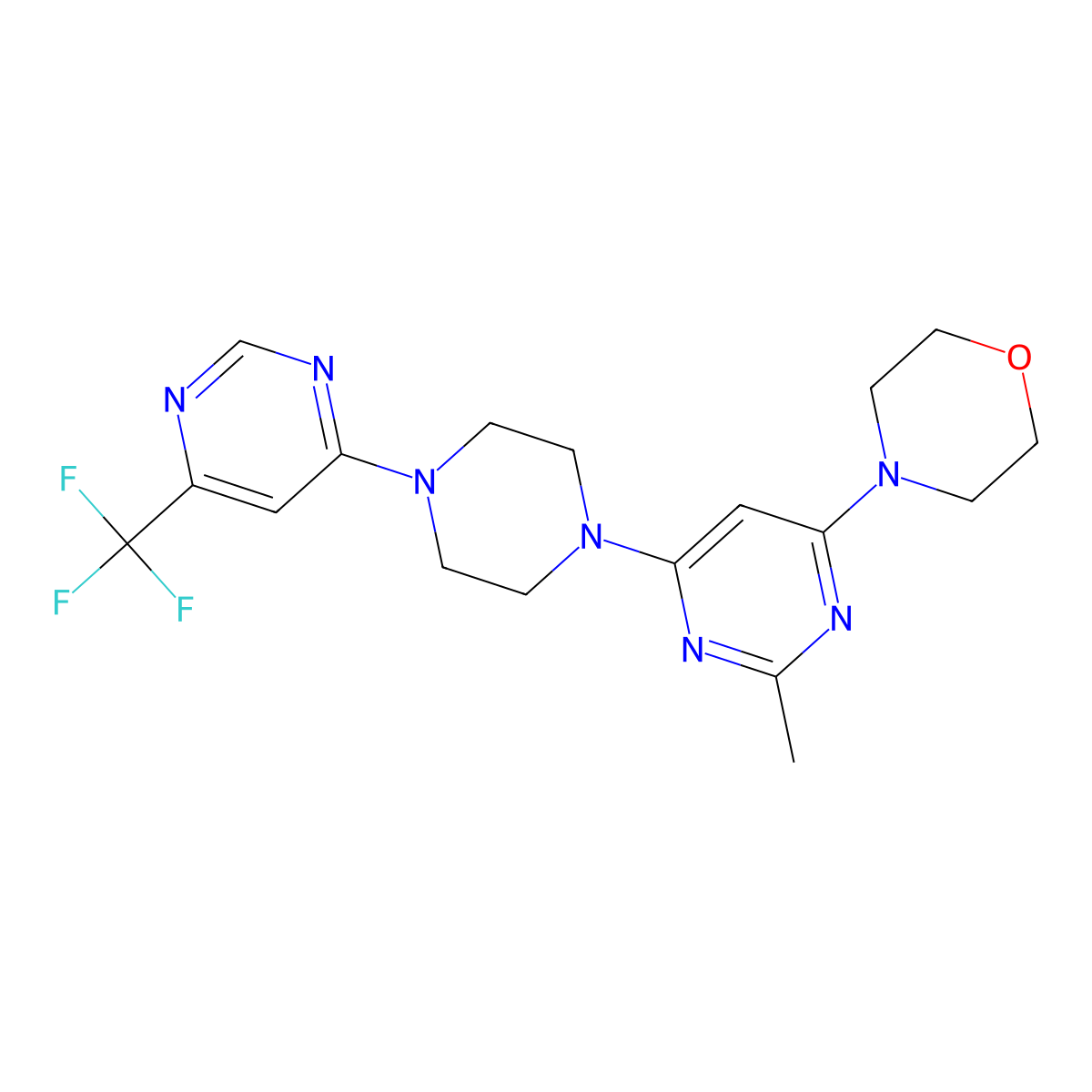4-(2-Methyl-6-{4-[6-(trifluoromethyl)pyrimidin-4-yl]piperazin-1-yl}pyrimidin-4-yl)morpholine molecular structure, CAS 2548976-55-0