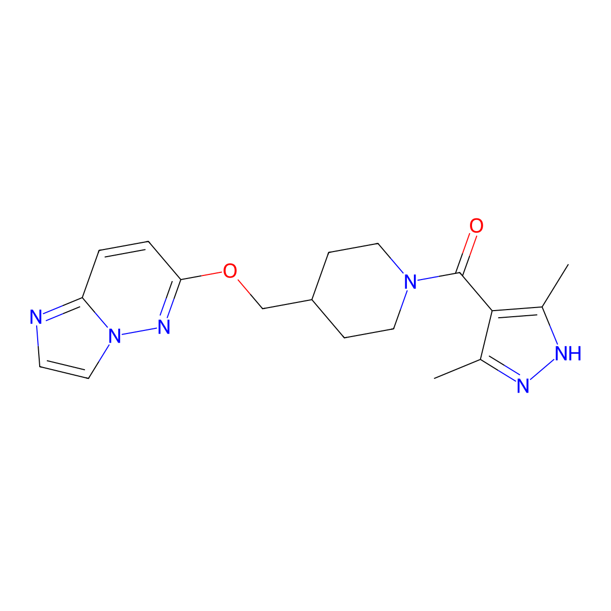 1-(3,5-dimethyl-1H-pyrazole-4-carbonyl)-4-({imidazo[1,2-b]pyridazin-6-yloxy}methyl)piperidine molecular structure, CAS 2548976-56-1