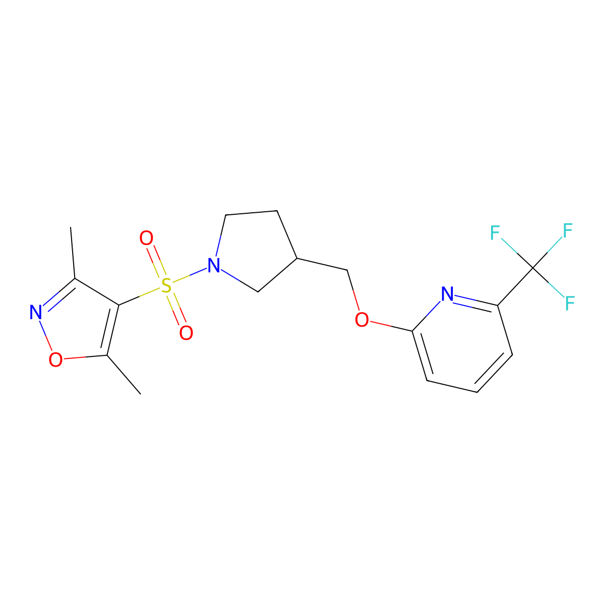 2-({1-[(3,5-Dimethyl-1,2-oxazol-4-yl)sulfonyl]pyrrolidin-3-yl}methoxy)-6-(trifluoromethyl)pyridine molecular structure, CAS 2548976-66-3