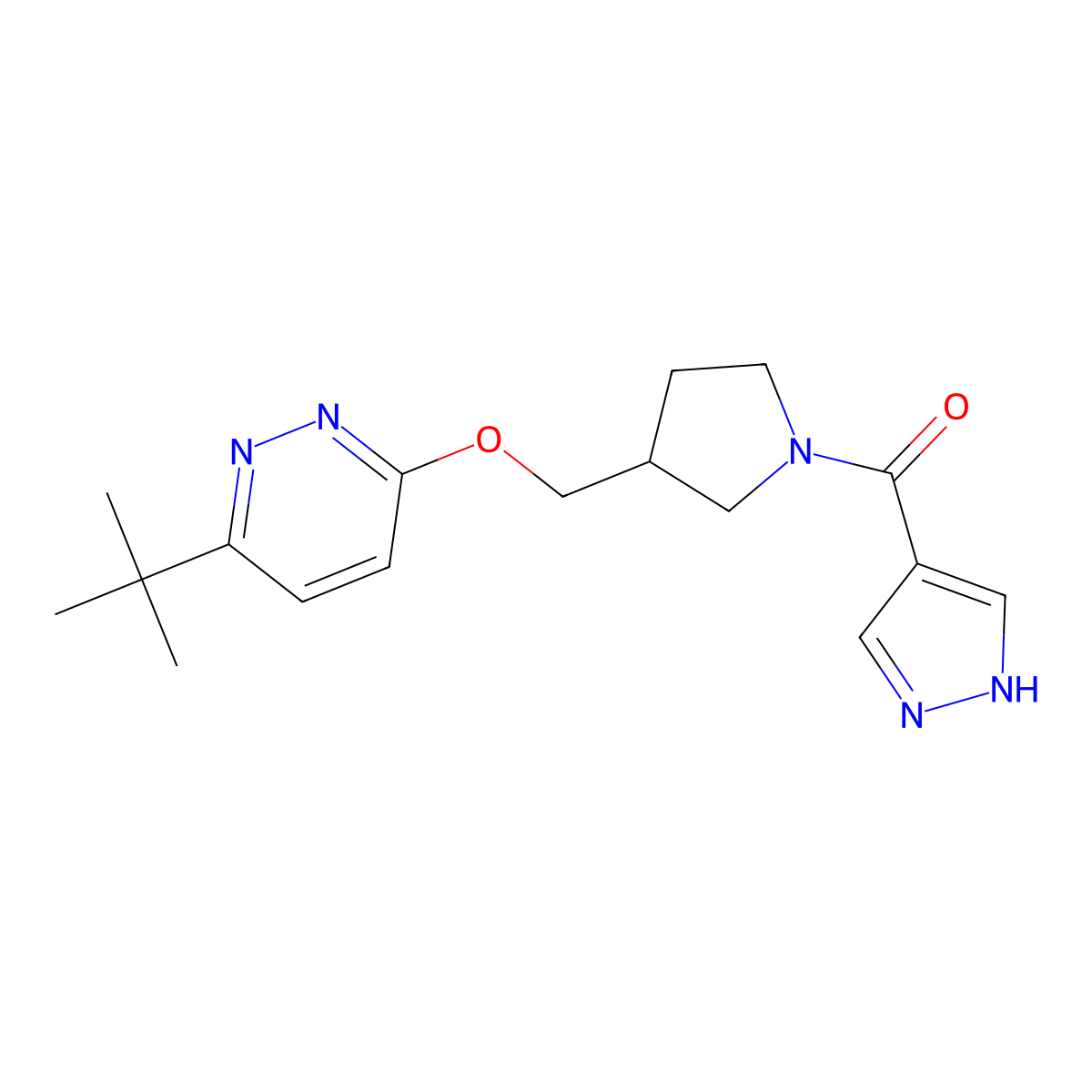 3-tert-butyl-6-{[1-(1H-pyrazole-4-carbonyl)pyrrolidin-3-yl]methoxy}pyridazine molecular structure, CAS 2548976-69-6
