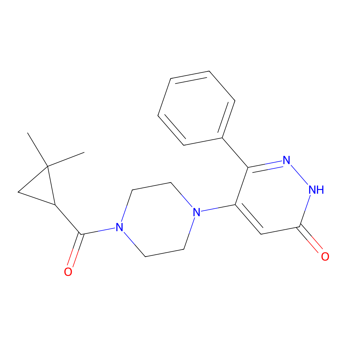 5-[4-(2,2-Dimethylcyclopropanecarbonyl)piperazin-1-yl]-6-phenyl-2,3-dihydropyridazin-3-one molecular structure, CAS 2548976-76-5