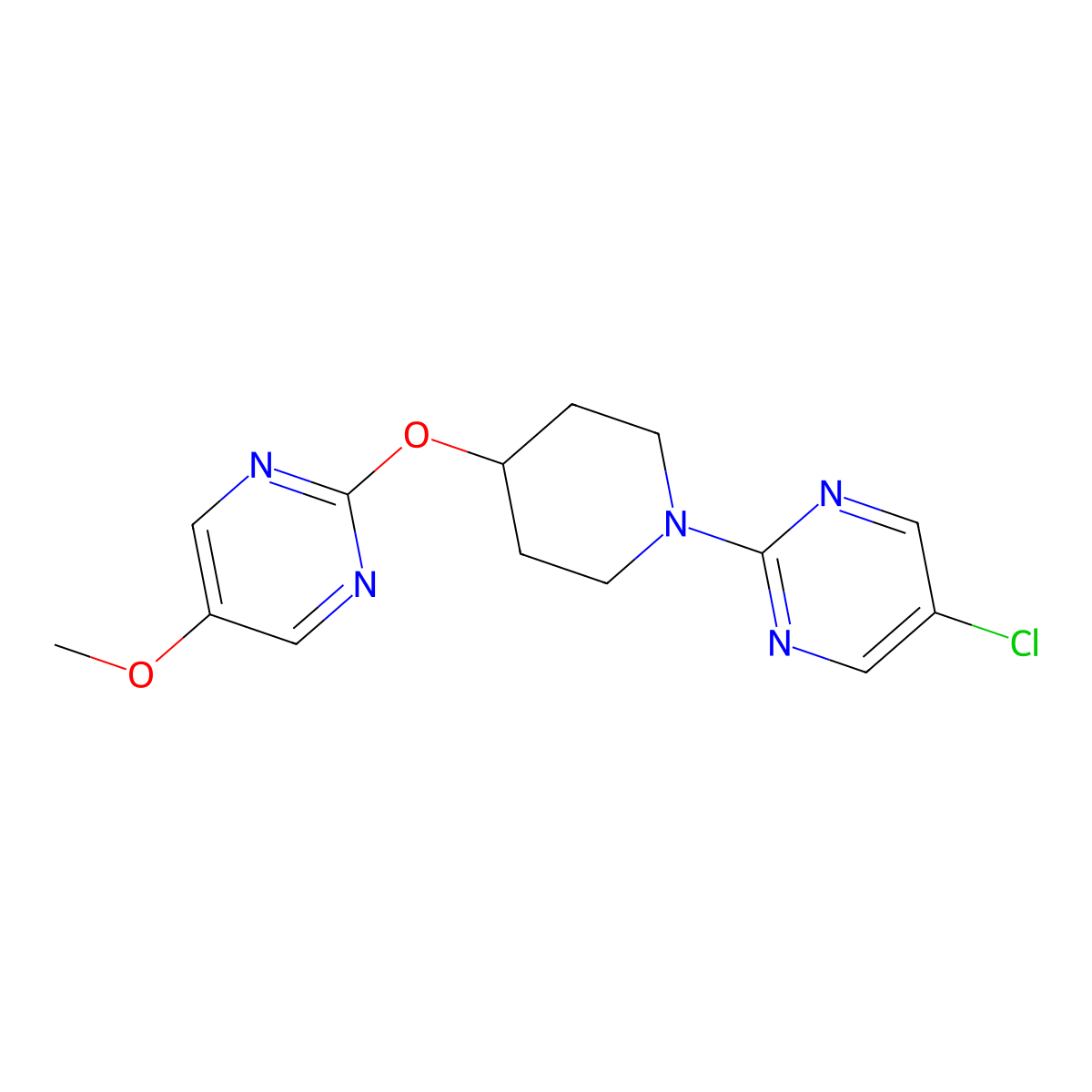 5-Chloro-2-{4-[(5-methoxypyrimidin-2-yl)oxy]piperidin-1-yl}pyrimidine molecular structure, CAS 2548976-85-6