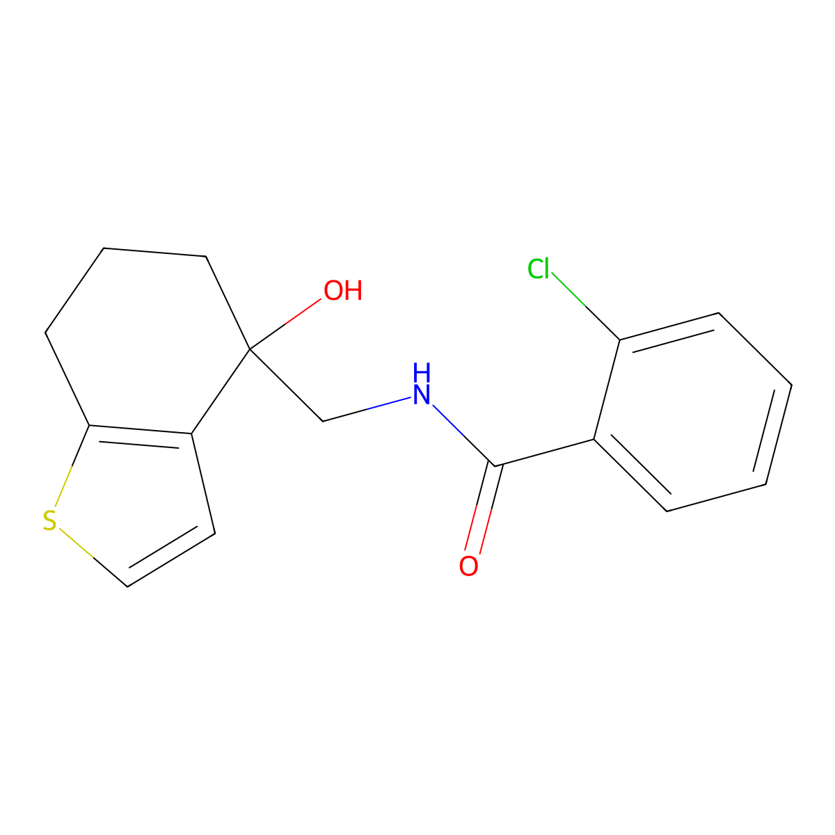 2-chloro-N-[(4-hydroxy-4,5,6,7-tetrahydro-1-benzothiophen-4-yl)methyl]benzamide molecular structure, CAS 2548976-89-0