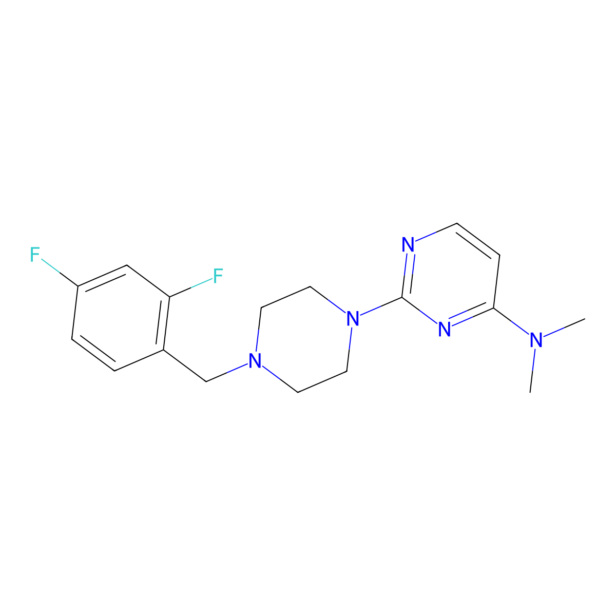 2-{4-[(2,4-difluorophenyl)methyl]piperazin-1-yl}-N,N-dimethylpyrimidin-4-amine molecular structure, CAS 2548976-91-4
