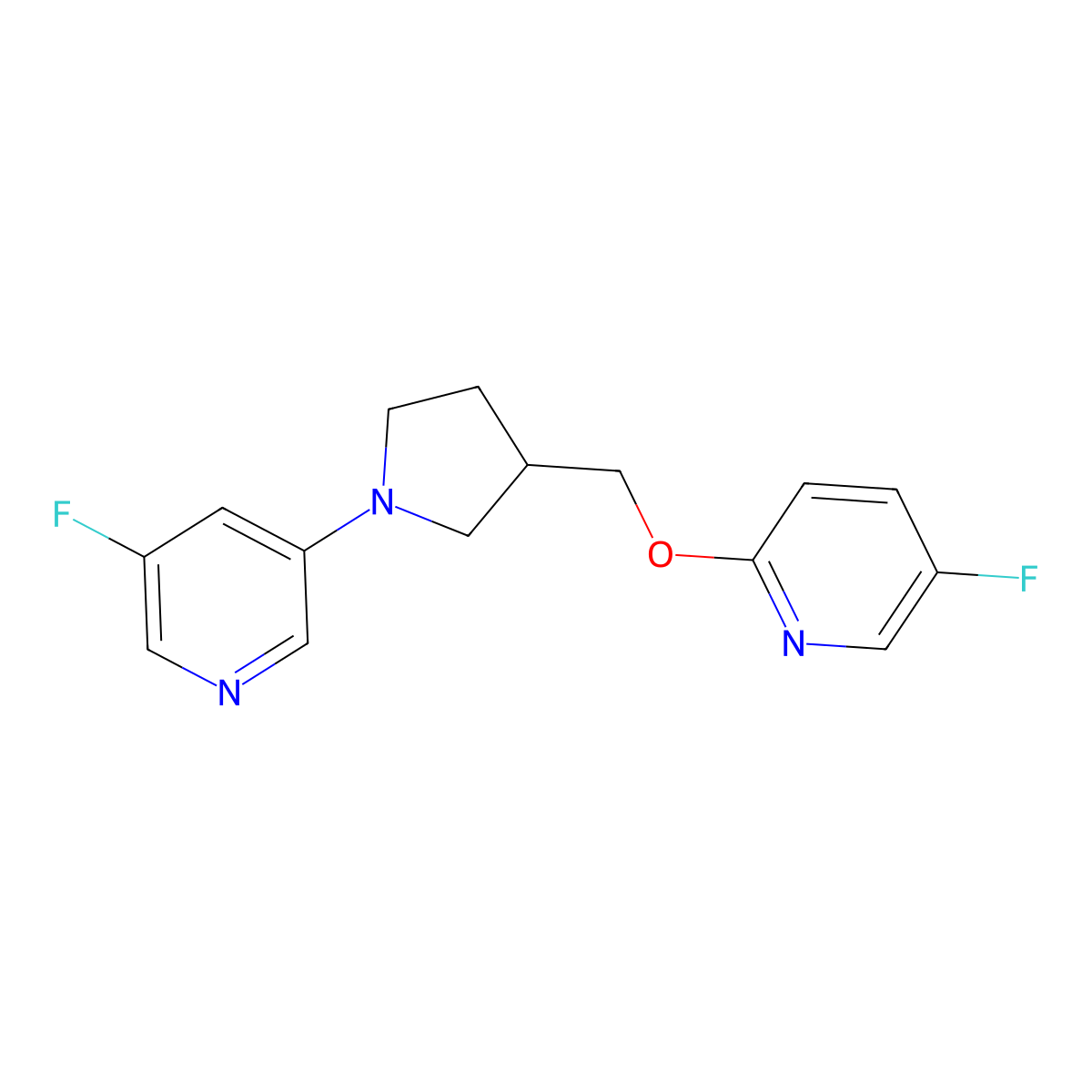 3-Fluoro-5-(3-{[(5-fluoropyridin-2-yl)oxy]methyl}pyrrolidin-1-yl)pyridine molecular structure, CAS 2548976-92-5