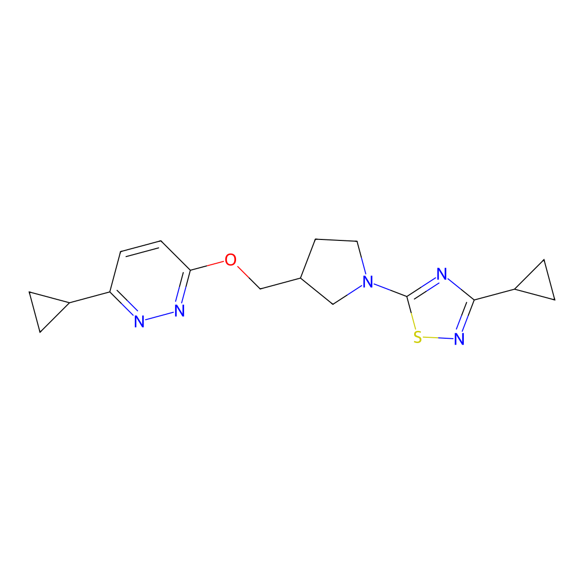 3-Cyclopropyl-6-{[1-(3-cyclopropyl-1,2,4-thiadiazol-5-yl)pyrrolidin-3-yl]methoxy}pyridazine molecular structure, CAS 2548976-93-6